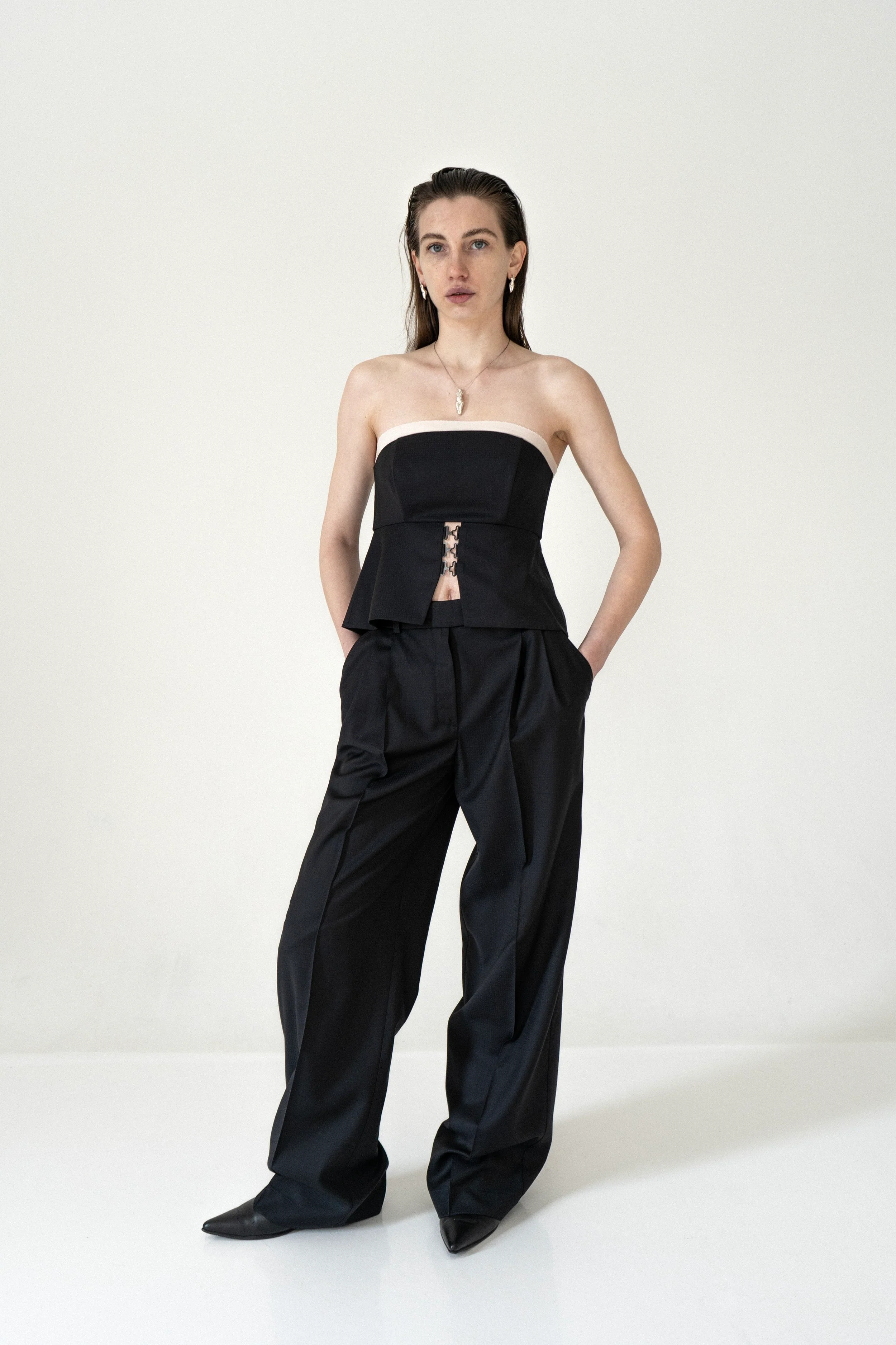 K M by L A N G E Temriava Wool Corset Top - Navy - Image 8