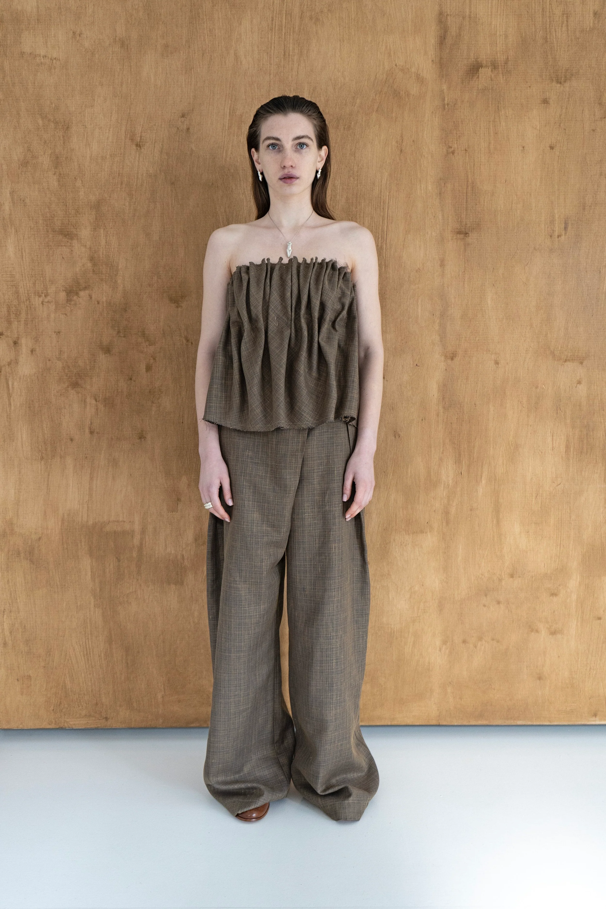 K M by L A N G E Raw Linen Top