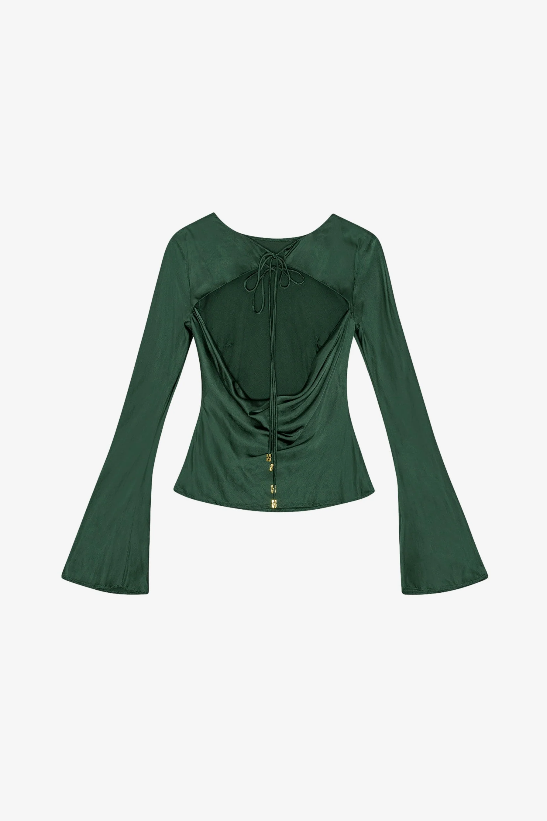 Ganni Solid Stretch Satin Long Sleeve Blouse - Image 3
