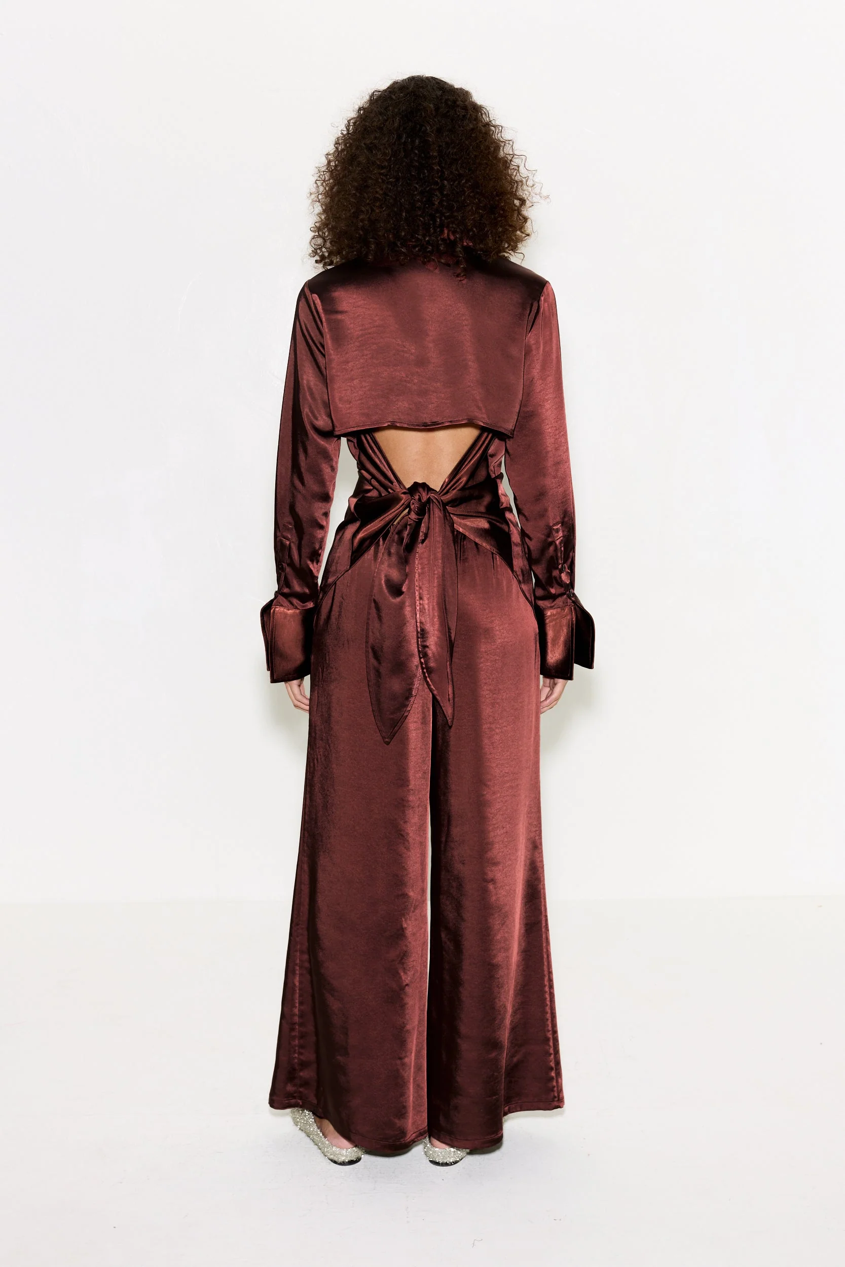 Simon Miller Loch Satin Button Up Shirt - Choco Brown - Image 5