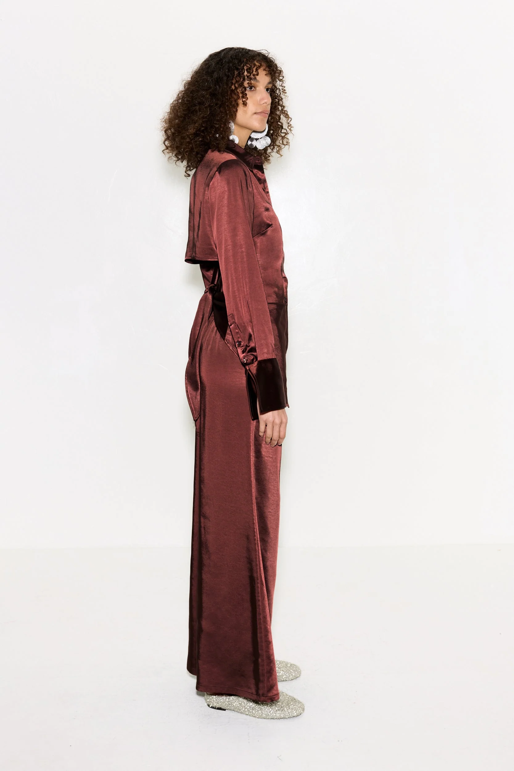 Simon Miller Loch Satin Button Up Shirt - Choco Brown - Image 6
