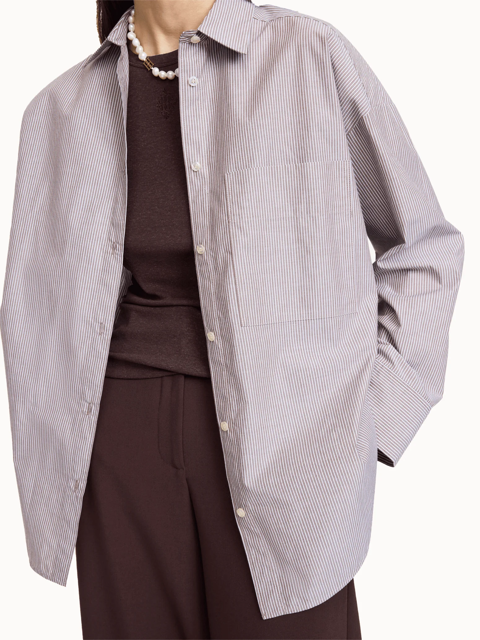 By Malene Birger Derris Shirt - Thin Brown Stripe - Image 2