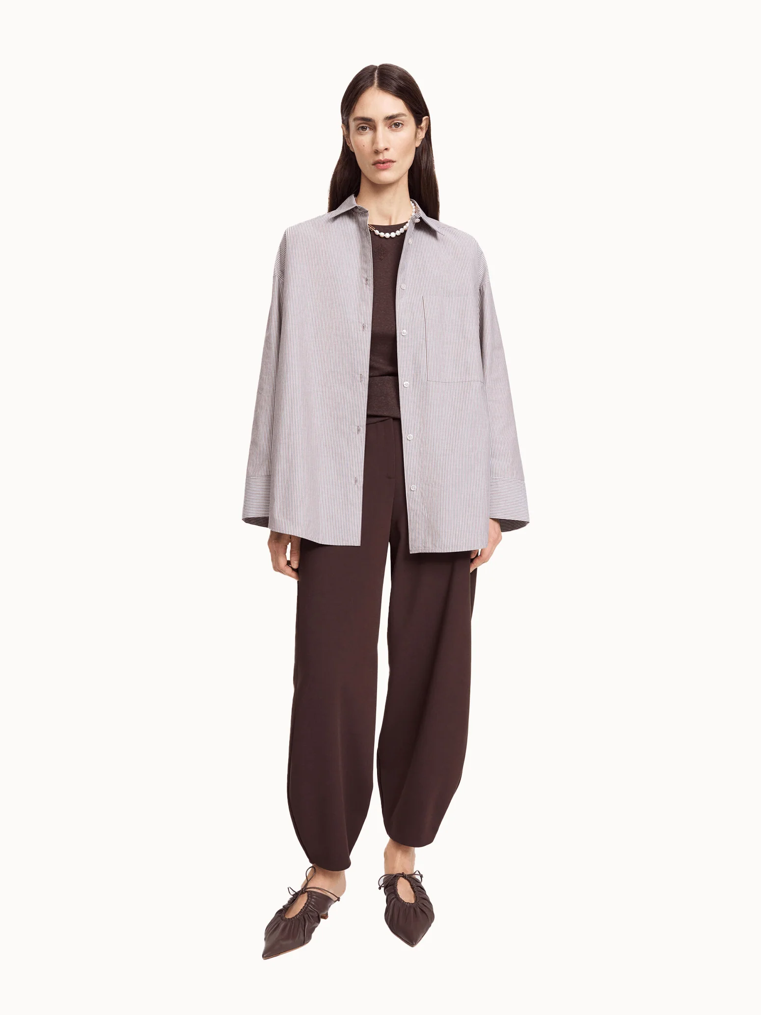 By Malene Birger Derris Shirt - Thin Brown Stripe - Image 3