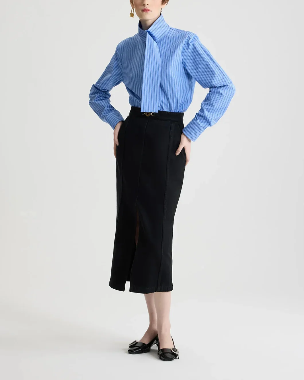 Patou Scarf Collar Blouse - Blue - Image 5
