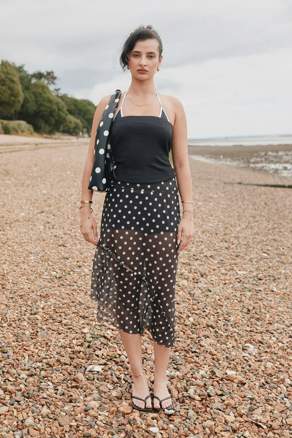 House of Sunny Polka Dot Mesh Printed Skirt - Multi