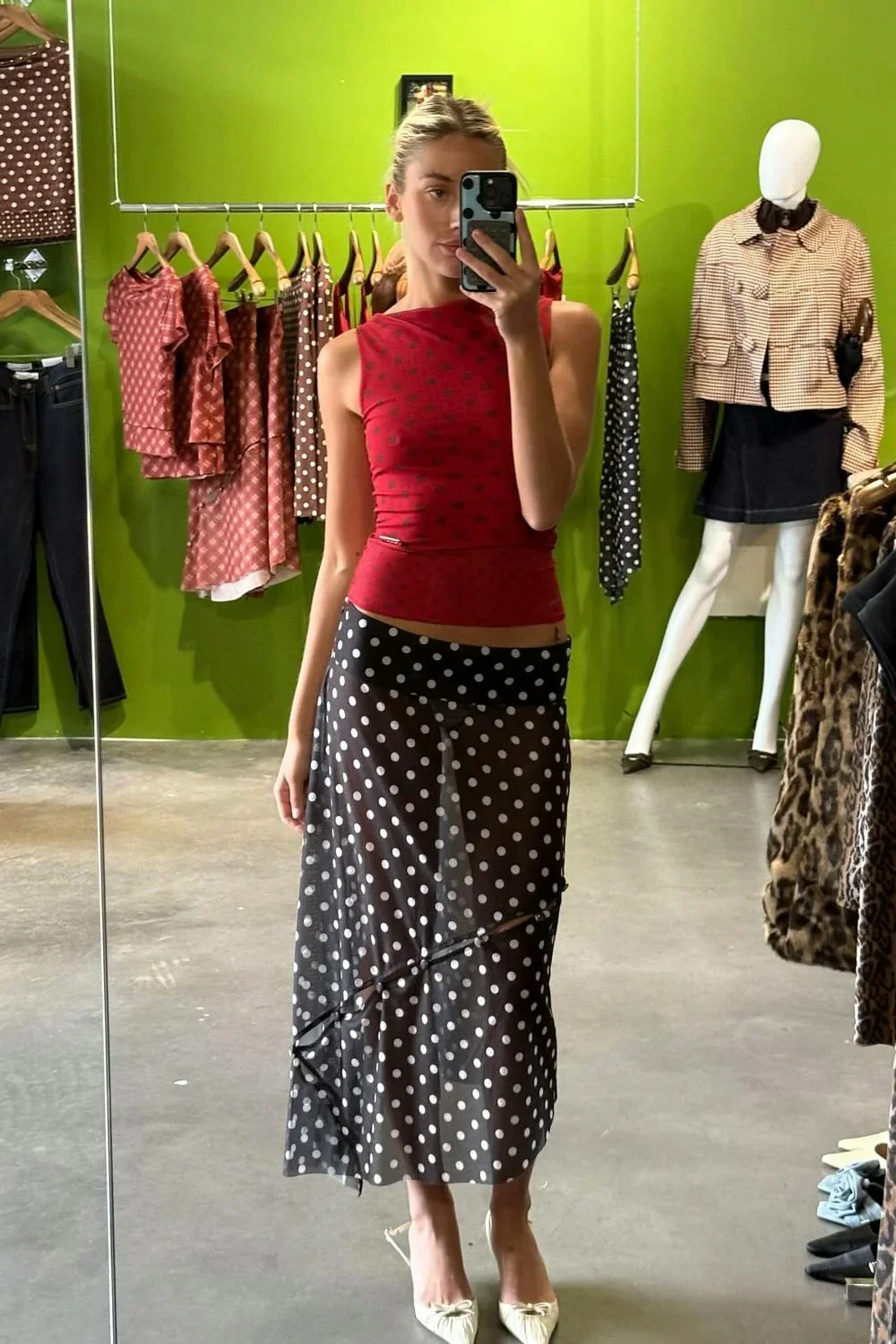 House of Sunny Polka Dot Mesh Printed Skirt - Multi - Image 10