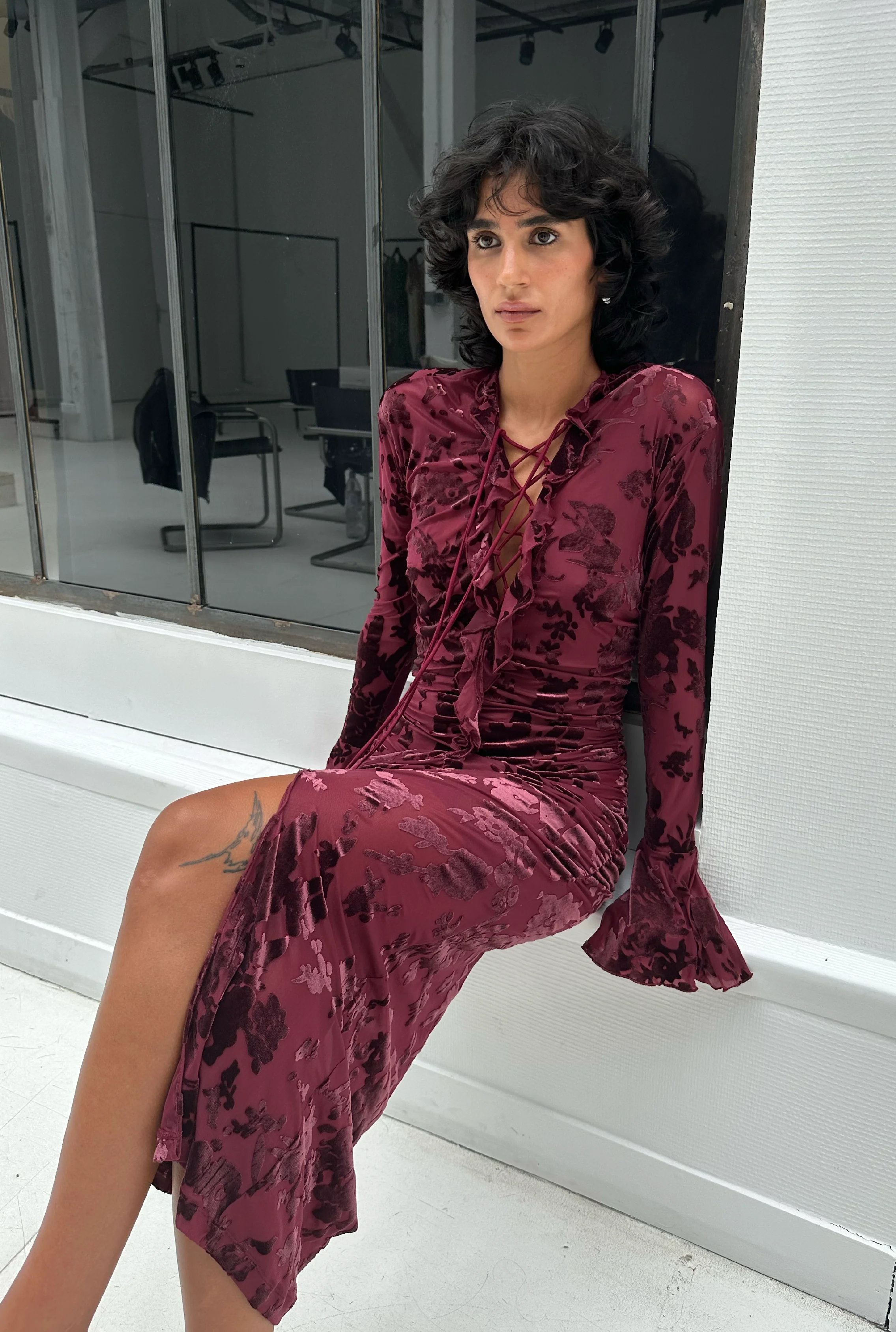 SAEMDI Flocked Mesh Dress - Image 2