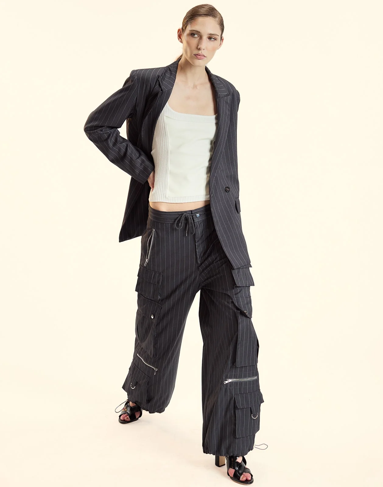 Cynthia Rowley Pinstripe Blazer - Heather Grey - Image 4