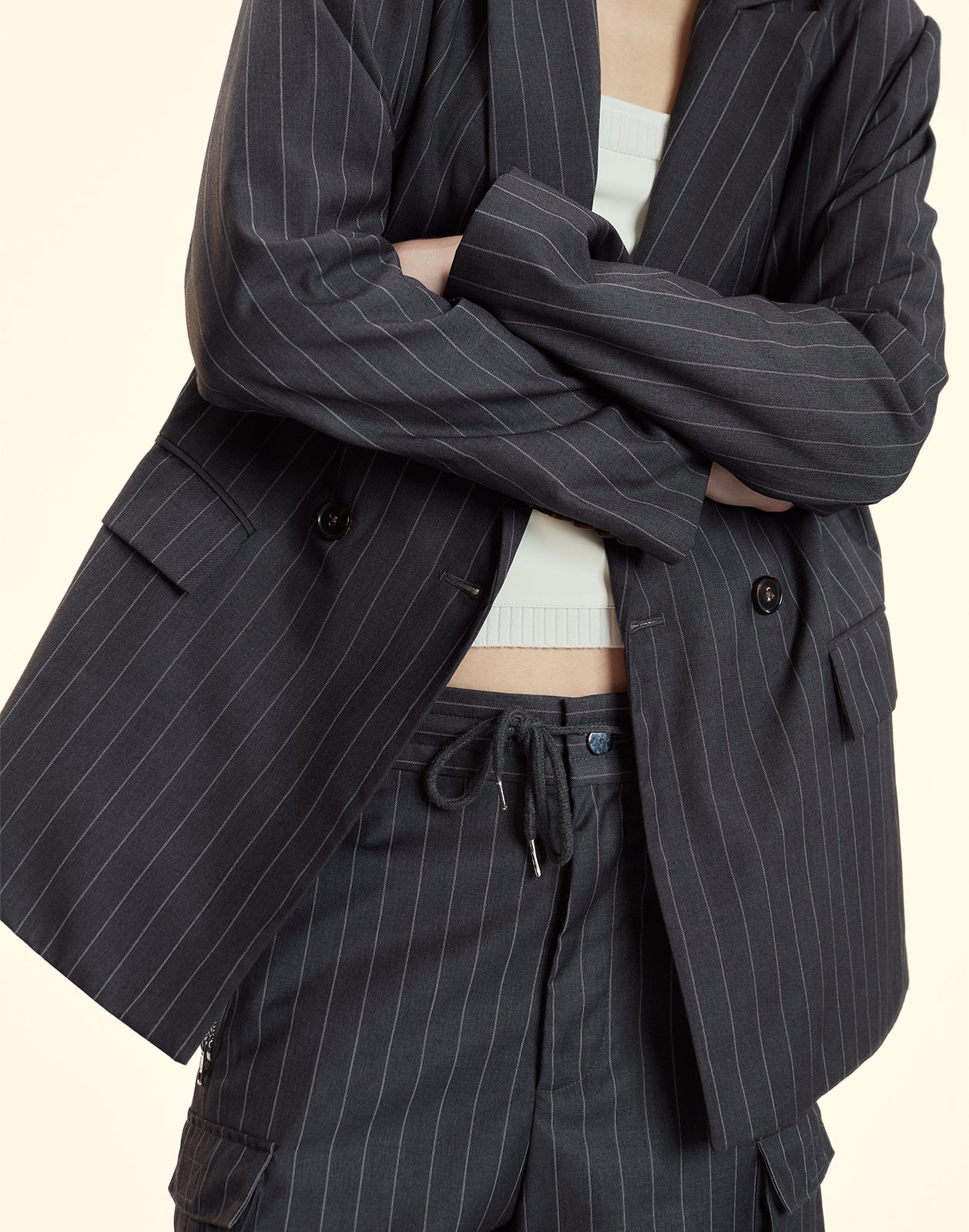 Cynthia Rowley Pinstripe Blazer - Heather Grey - Image 5