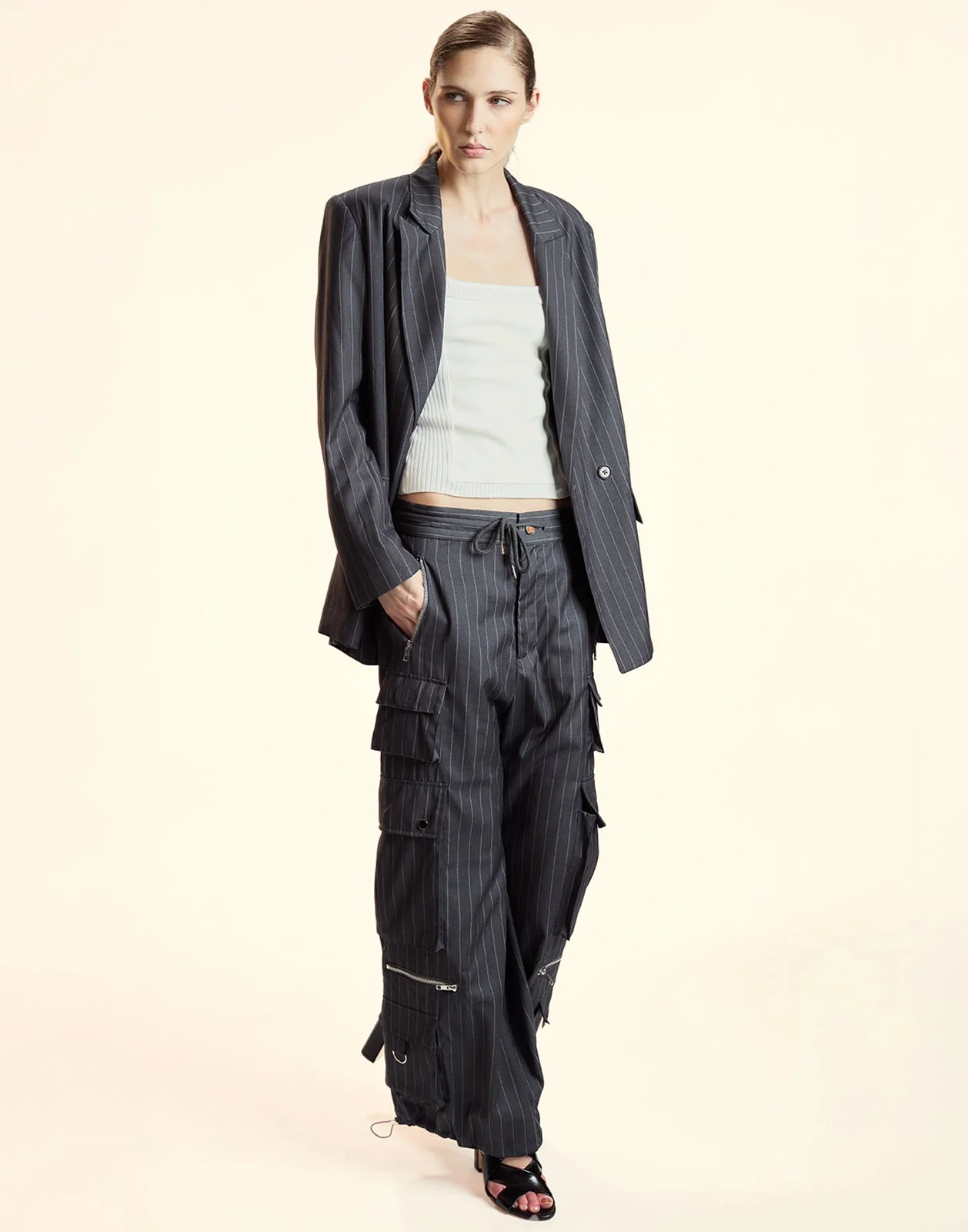 Cynthia Rowley Pinstripe Cargo Pants - Grey - Image 2