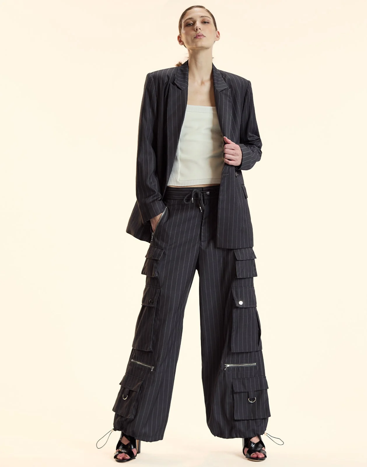 Cynthia Rowley Pinstripe Cargo Pants - Grey - Image 3