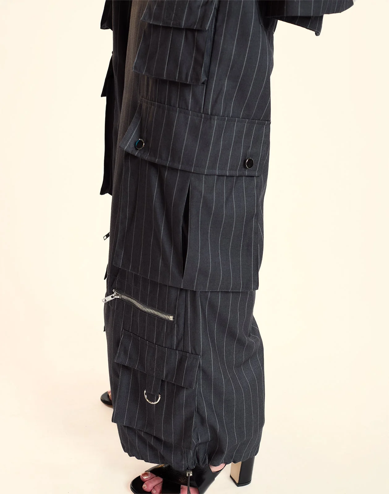 Cynthia Rowley Pinstripe Cargo Pants - Grey - Image 6