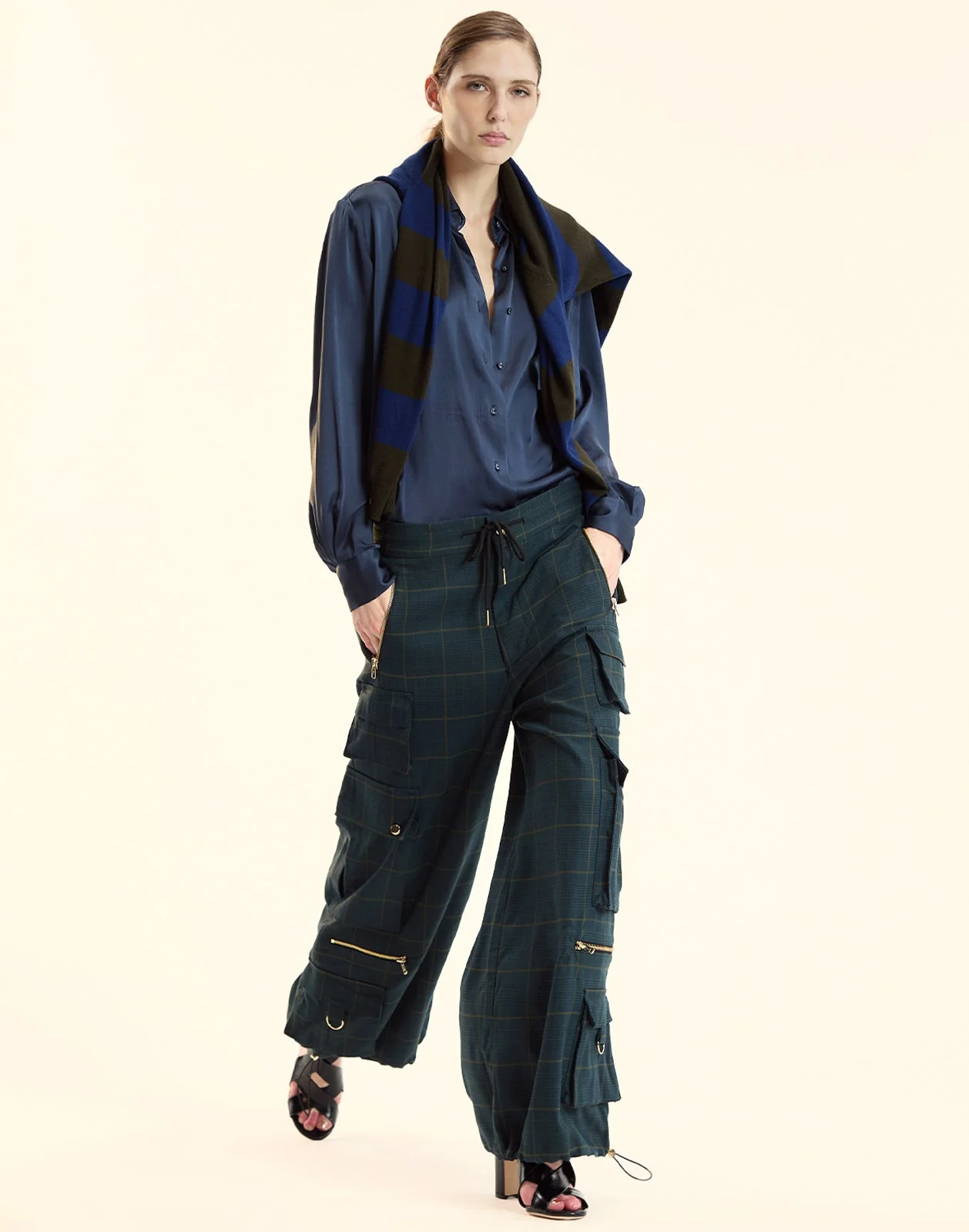 Cynthia Rowley Plaid Cargo Pants - Green Plaid - Image 2