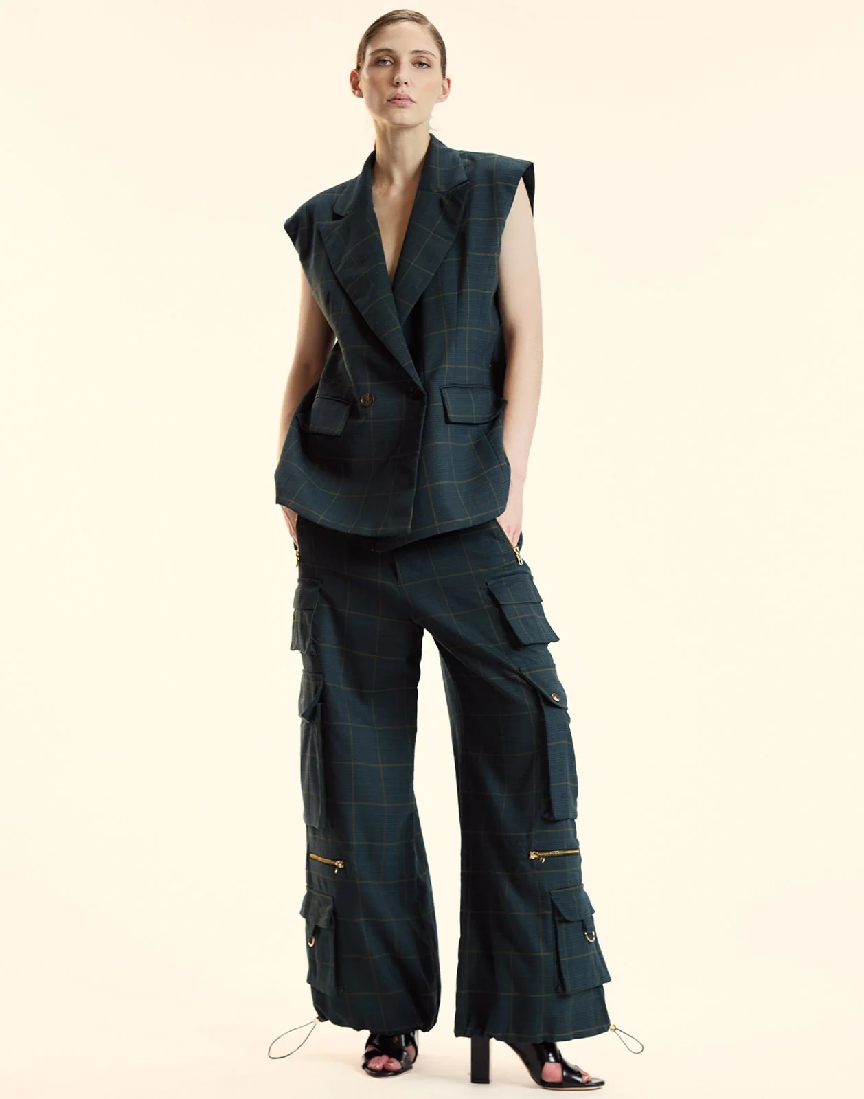 Cynthia Rowley Plaid Cargo Pants - Green Plaid - Image 4