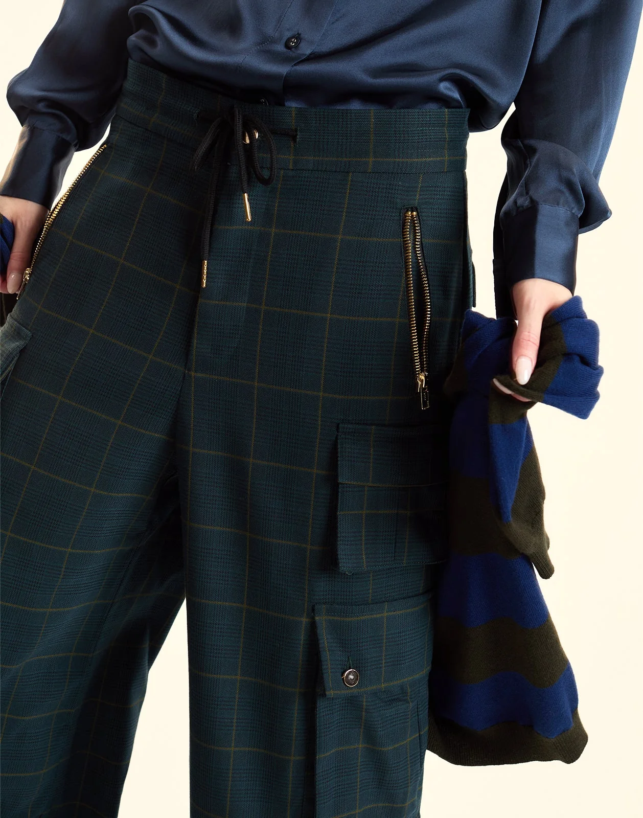 Cynthia Rowley Plaid Cargo Pants - Green Plaid - Image 5