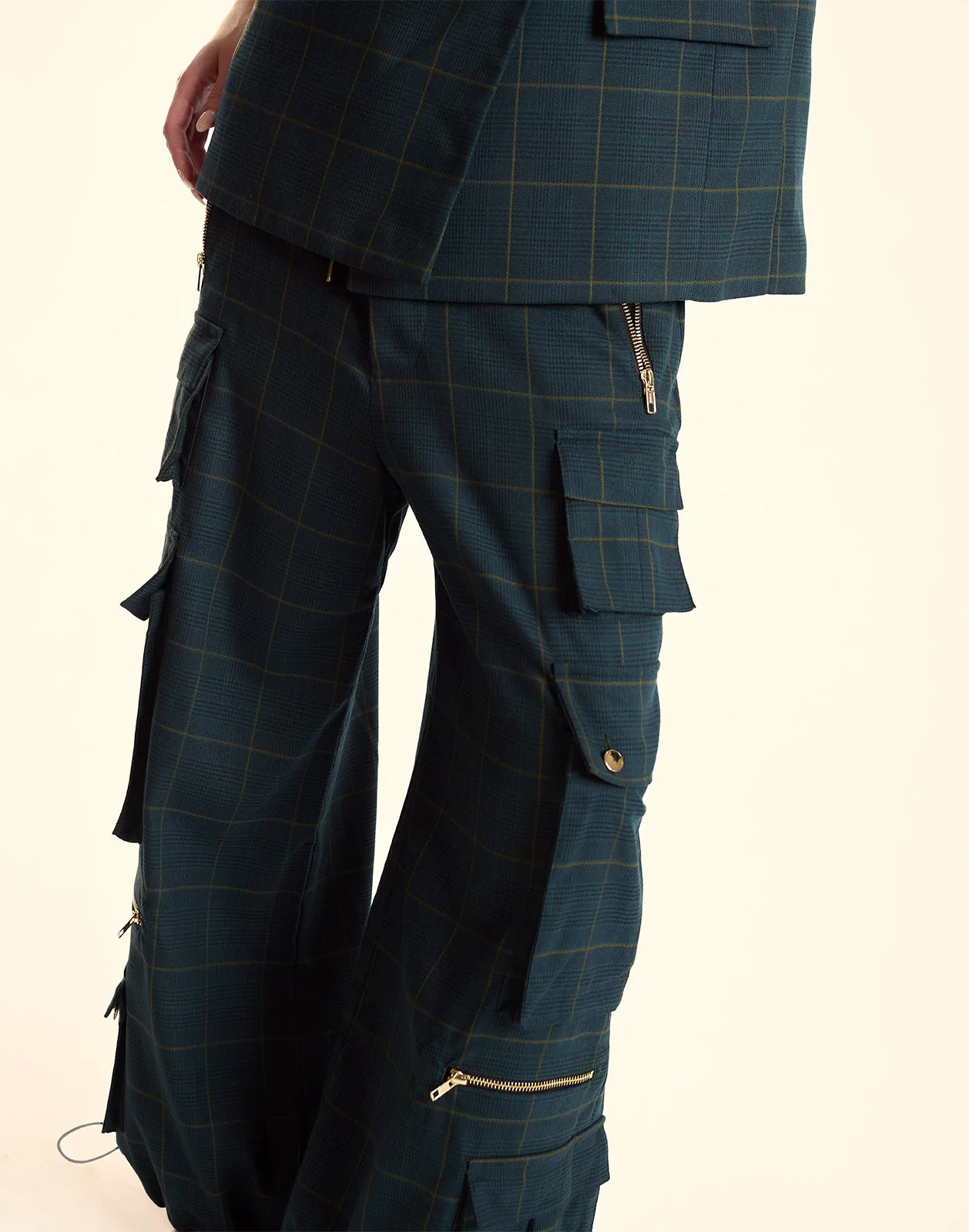 Cynthia Rowley Plaid Cargo Pants - Green Plaid - Image 6