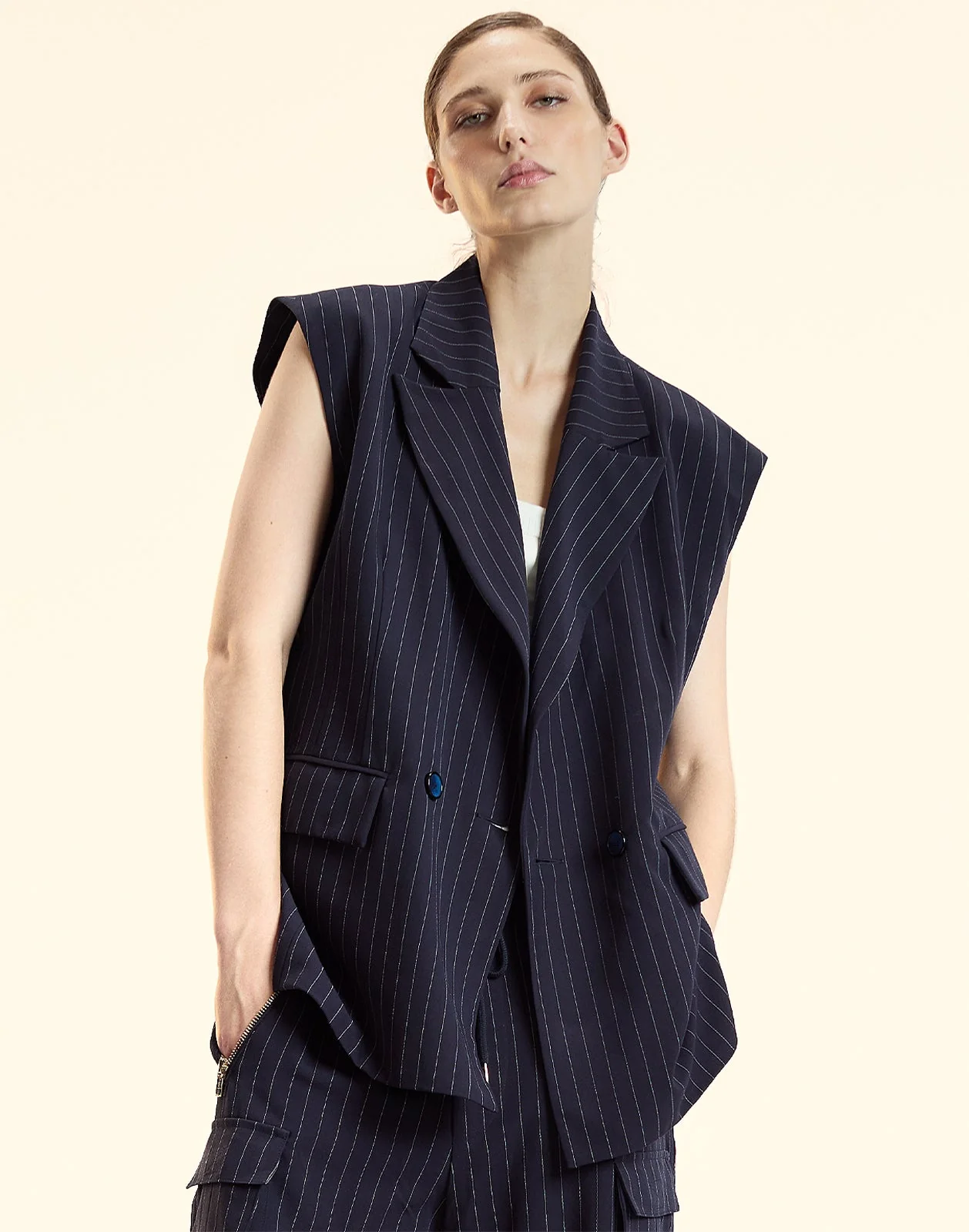 Cynthia Rowley Pinstripe Vest - Navy/Ivory