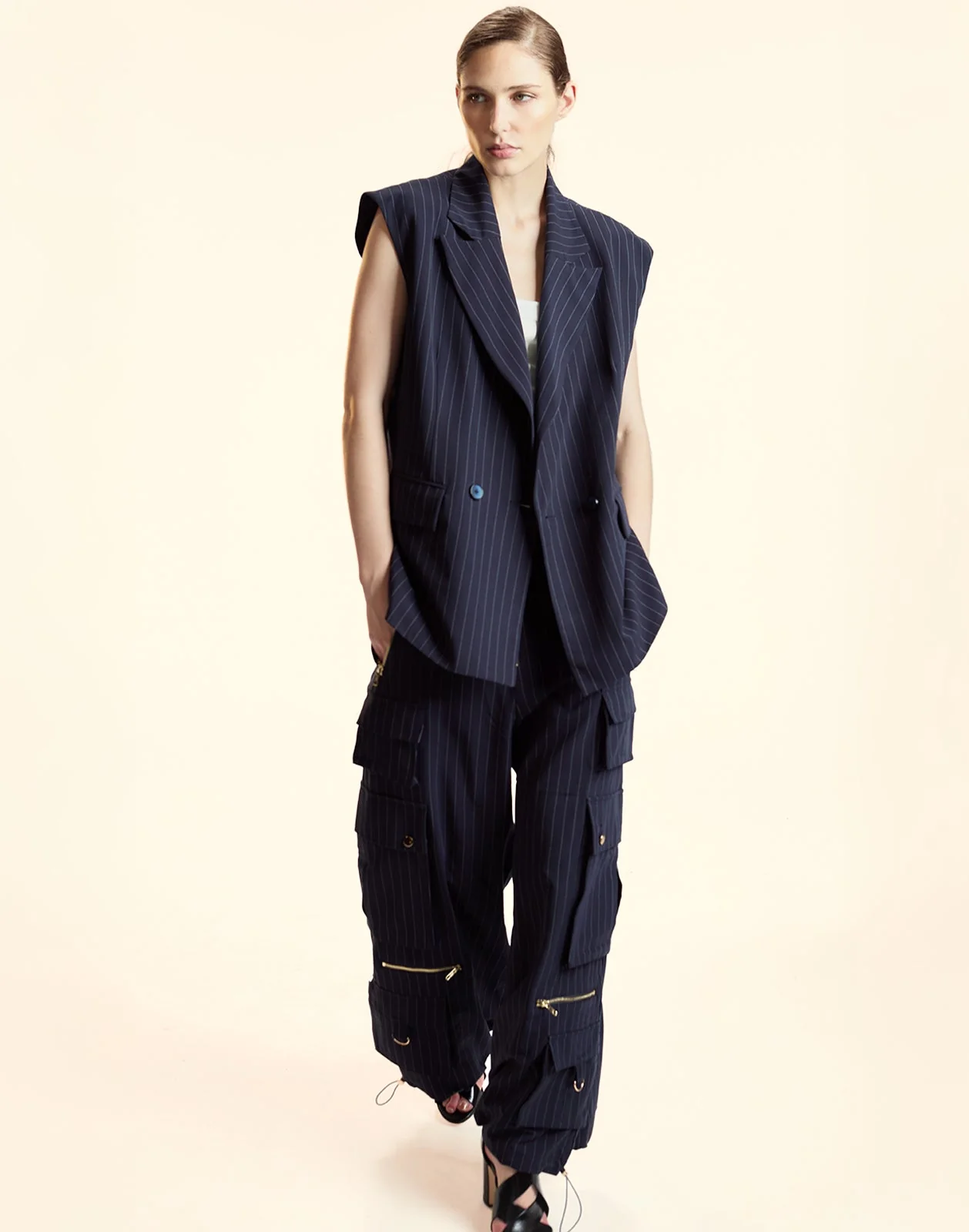 Cynthia Rowley Pinstripe Vest - Navy/Ivory - Image 2
