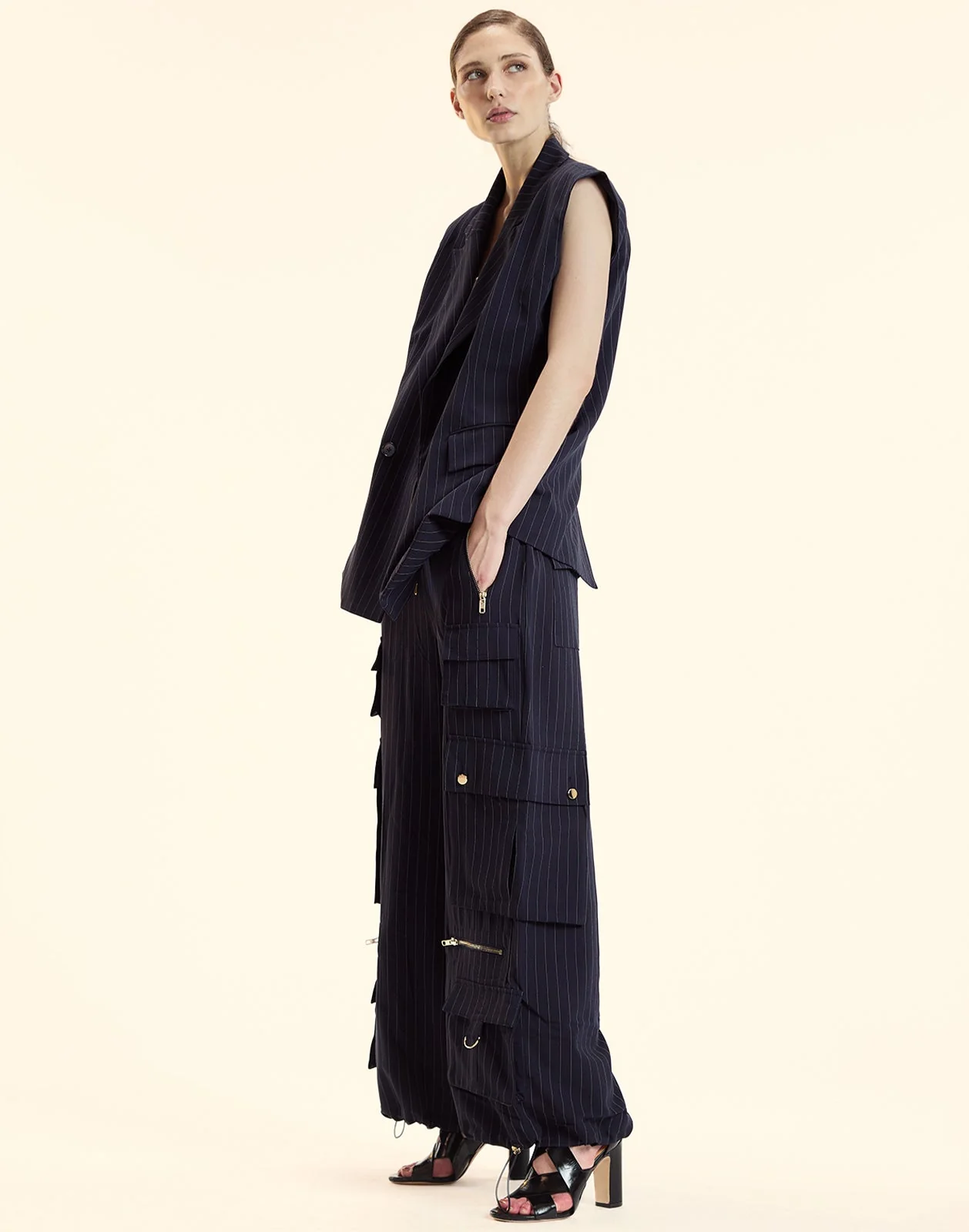 Cynthia Rowley Pinstripe Vest - Navy/Ivory - Image 3