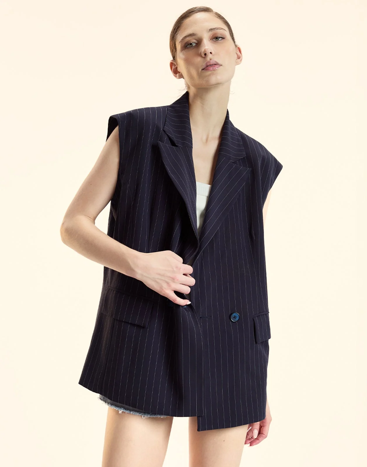 Cynthia Rowley Pinstripe Vest - Navy/Ivory - Image 4