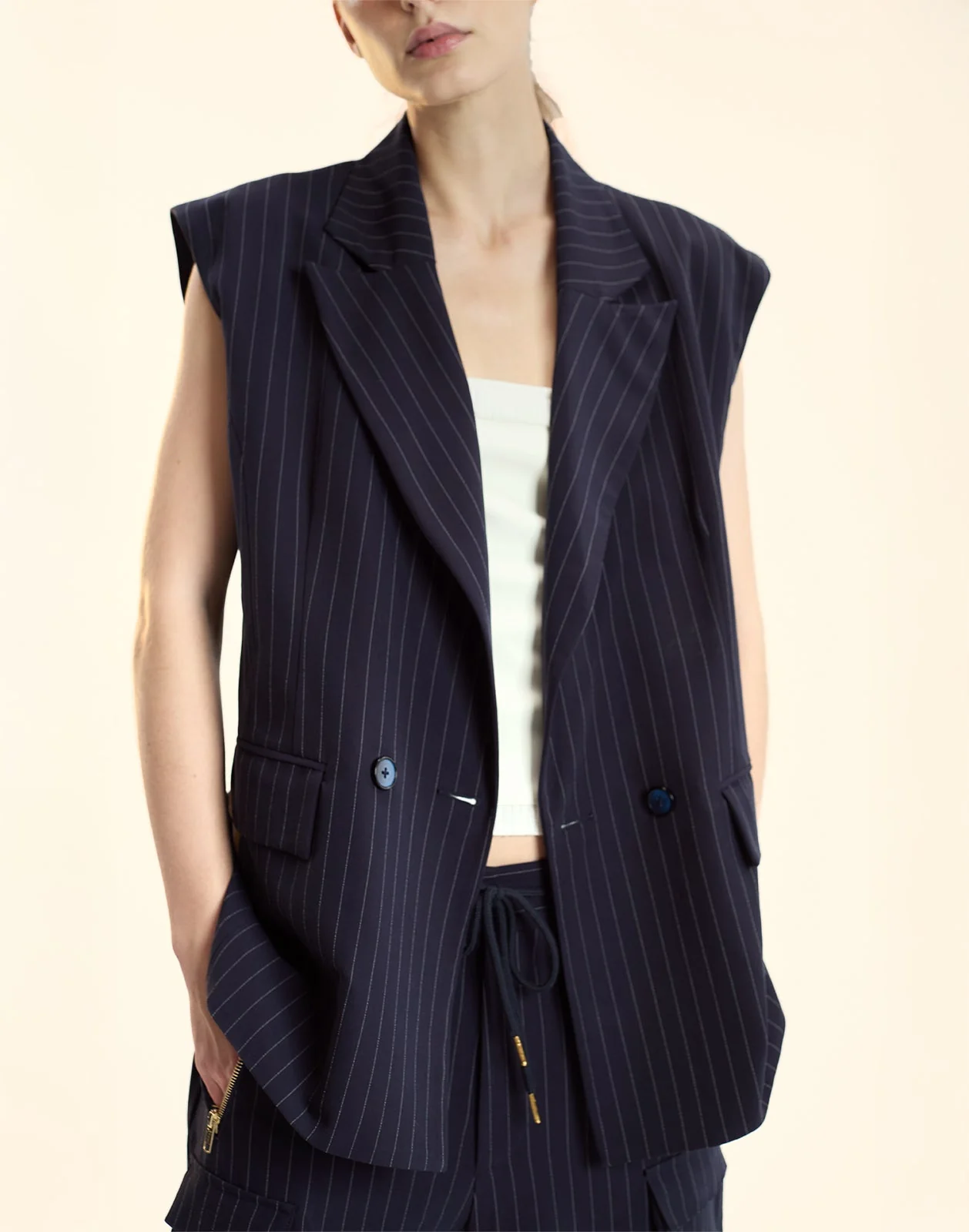 Cynthia Rowley Pinstripe Vest - Navy/Ivory - Image 5