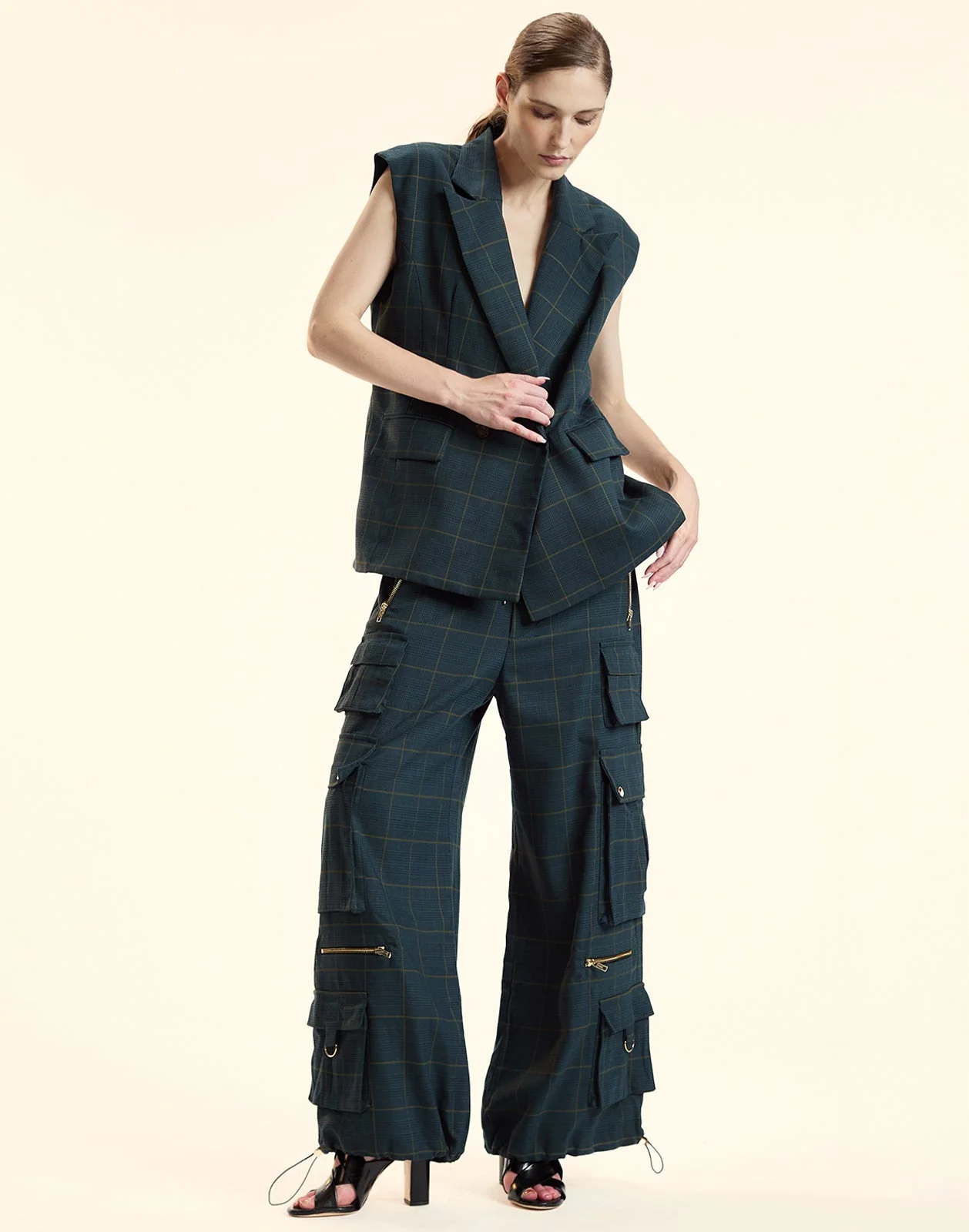 Cynthia Rowley Plaid Vest - Green Plaid - Image 2