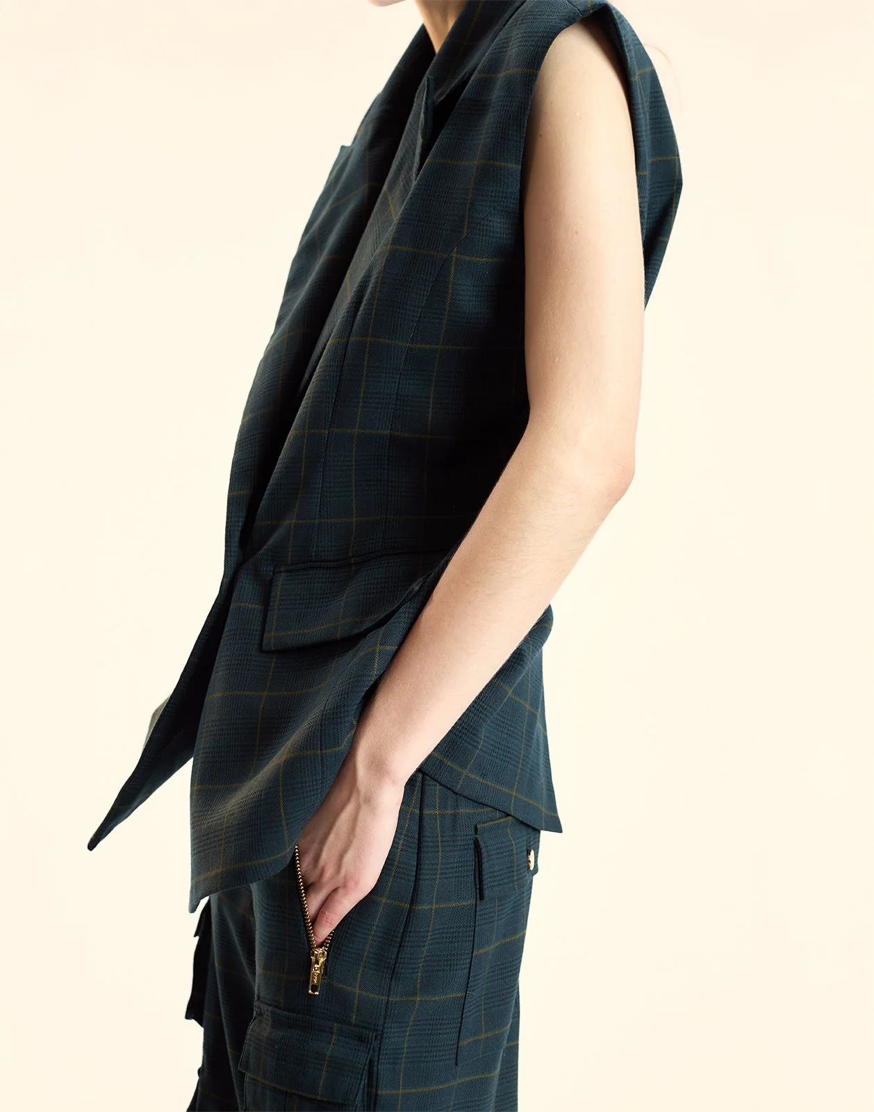 Cynthia Rowley Plaid Vest - Green Plaid - Image 3
