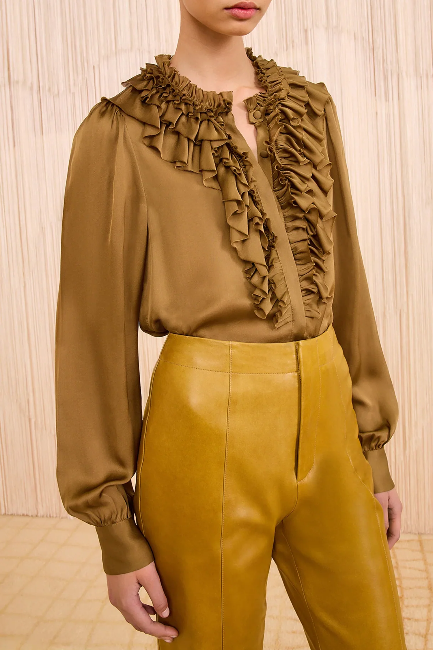 Ulla Johnson Rouen Silk Ruffle Front Blouse - Willow - Image 2