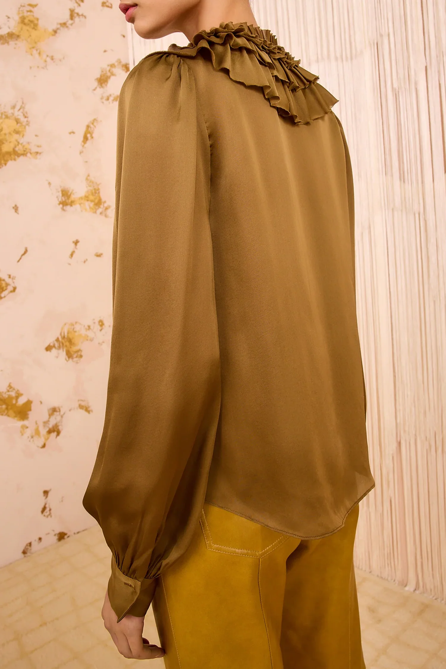 Ulla Johnson Rouen Silk Ruffle Front Blouse - Willow - Image 3