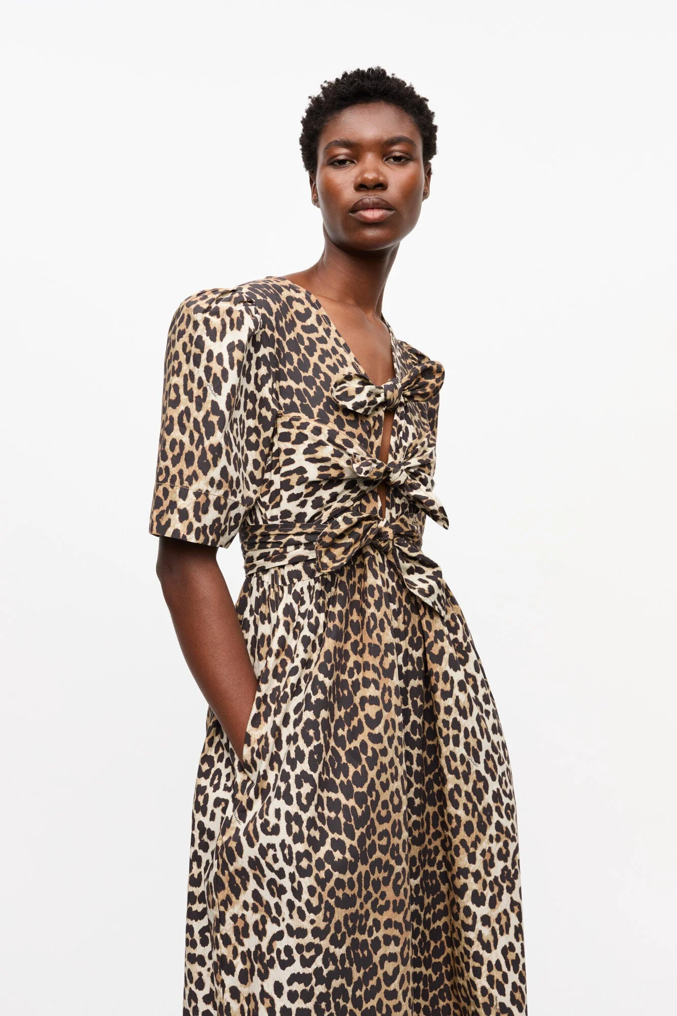 Ganni Leopard Printed Tie Dress - Image 3