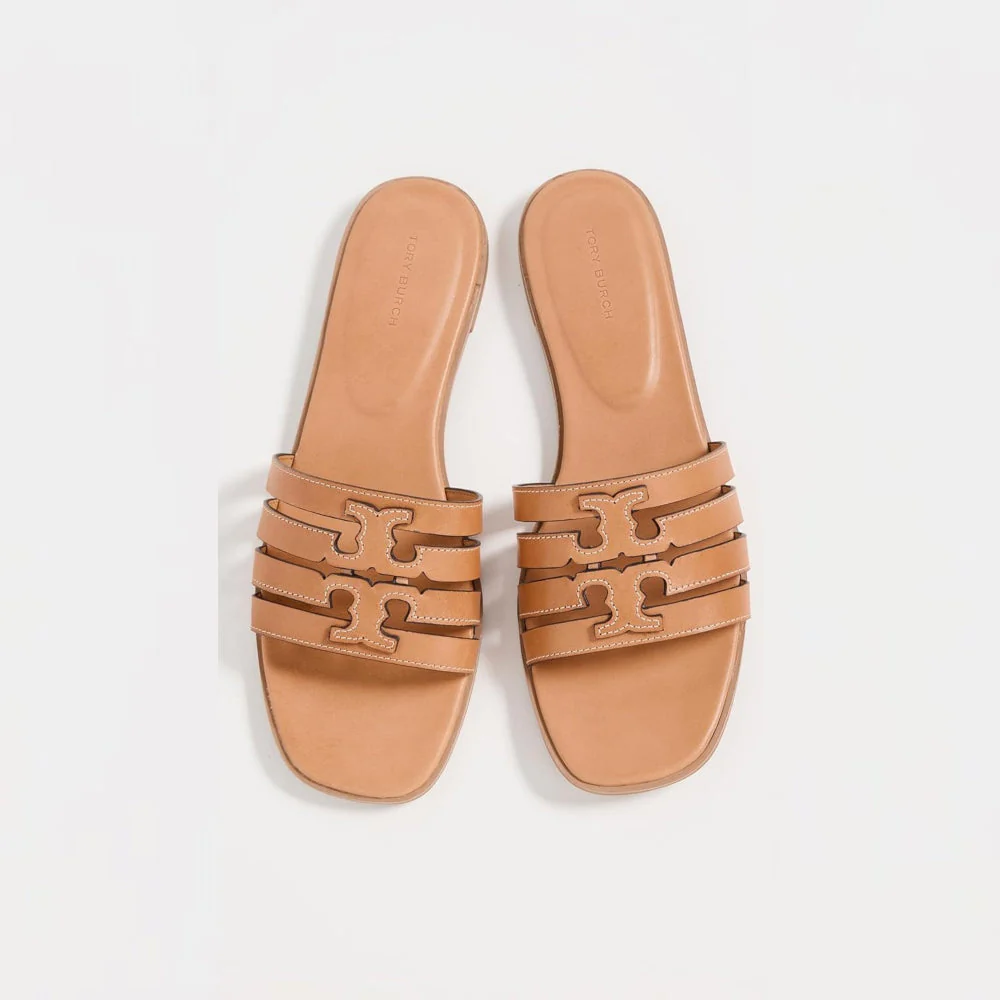 Tory Burch Ines Leather Cage Slides - Camello/Camello - Image 2