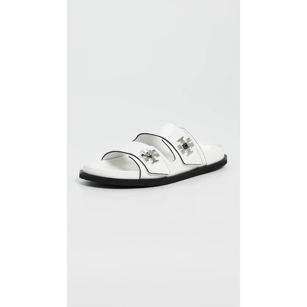 Tory Burch T Lock Box Leather Sport Slides - Cloud - Image 2