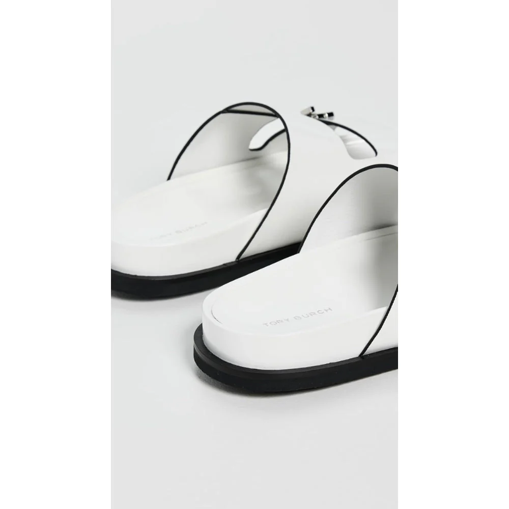 Tory Burch T Lock Box Leather Sport Slides - Cloud - Image 3