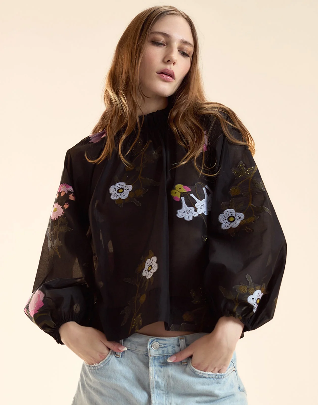 Cynthia Rowley Fil Coupe Blouse - Black Floral - Image 2