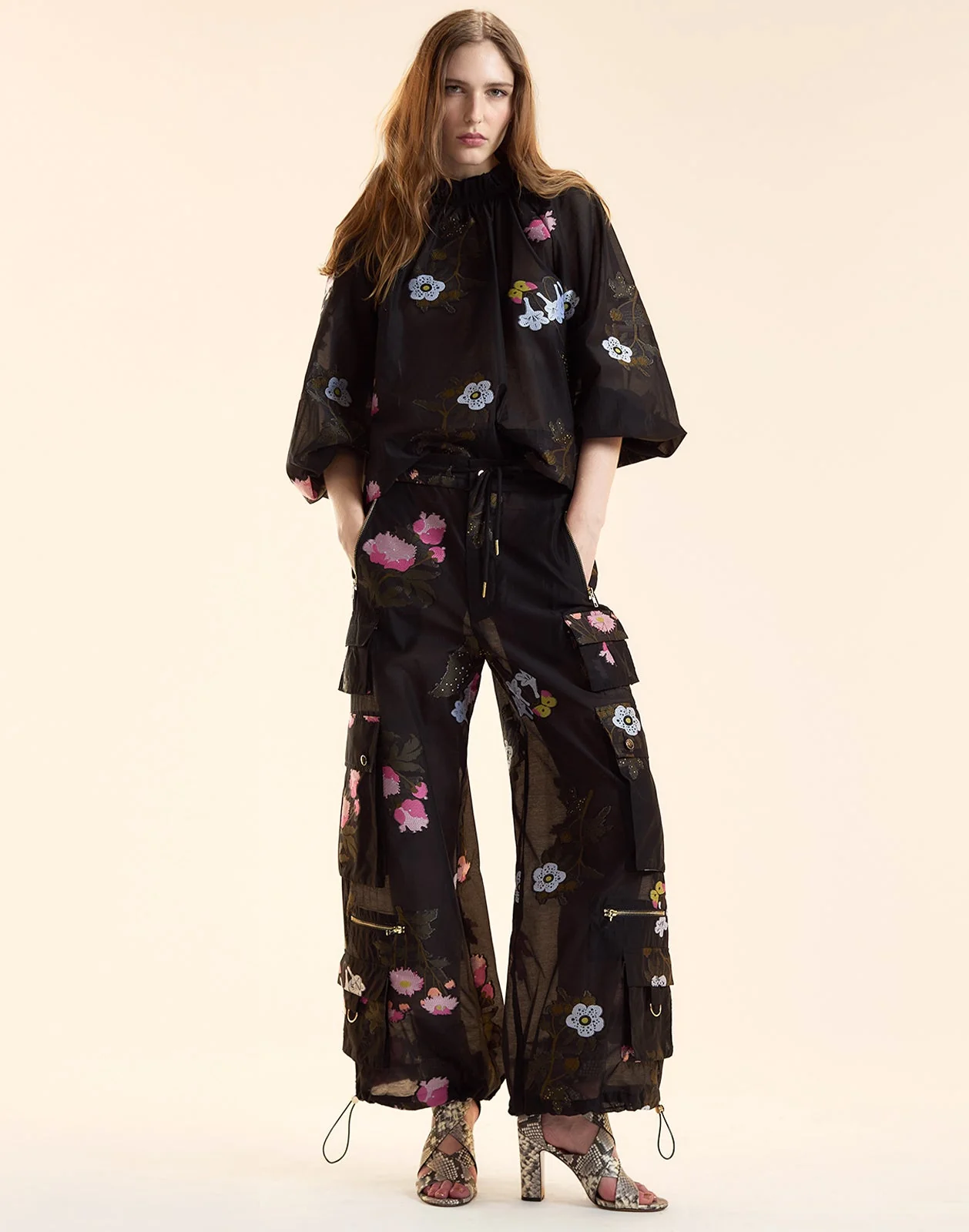 Cynthia Rowley Fil Coupe Blouse - Black Floral - Image 6