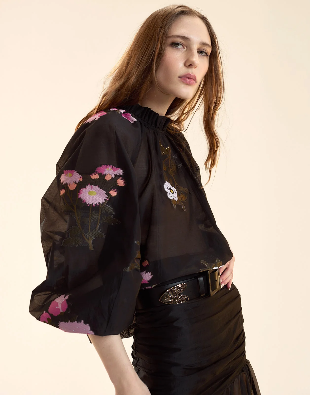 Cynthia Rowley Fil Coupe Blouse - Black Floral - Image 8