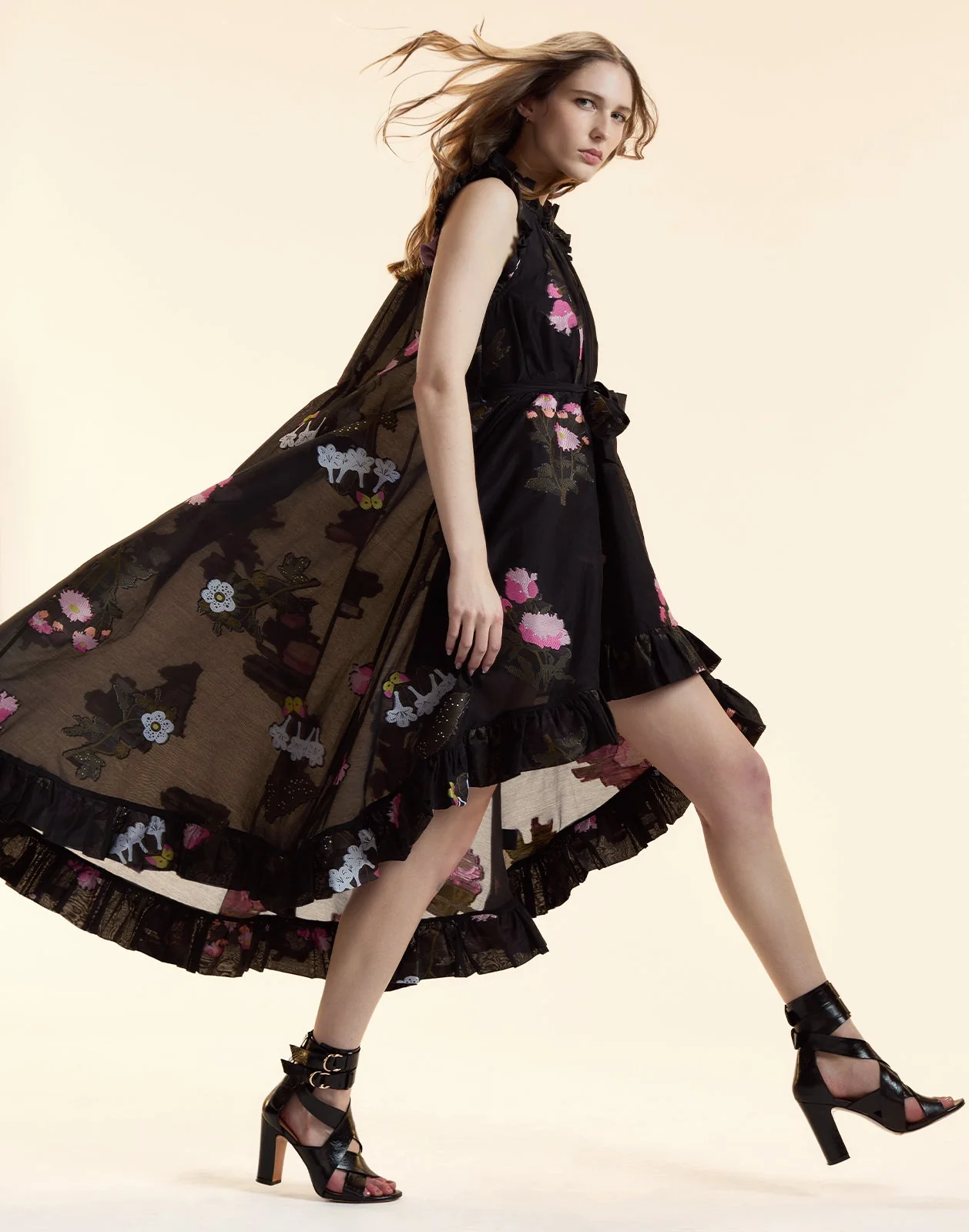 Cynthia Rowley Fil Coupe High Low Dress - BLKFL - Image 3