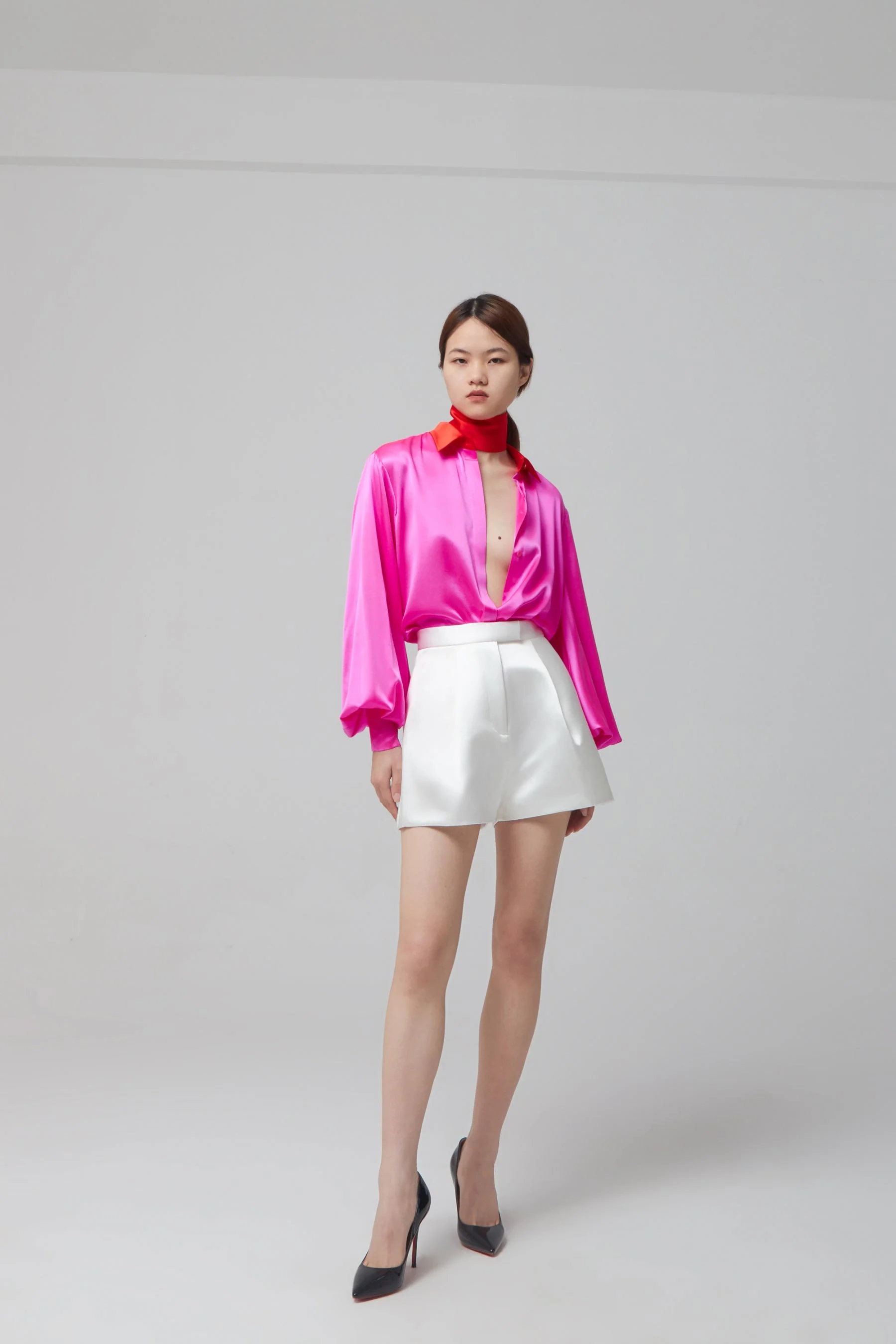 ALEX PERRY Sutton Silk Satin Balloon Sleeve Dress - Pink w Scarlet - Image 3