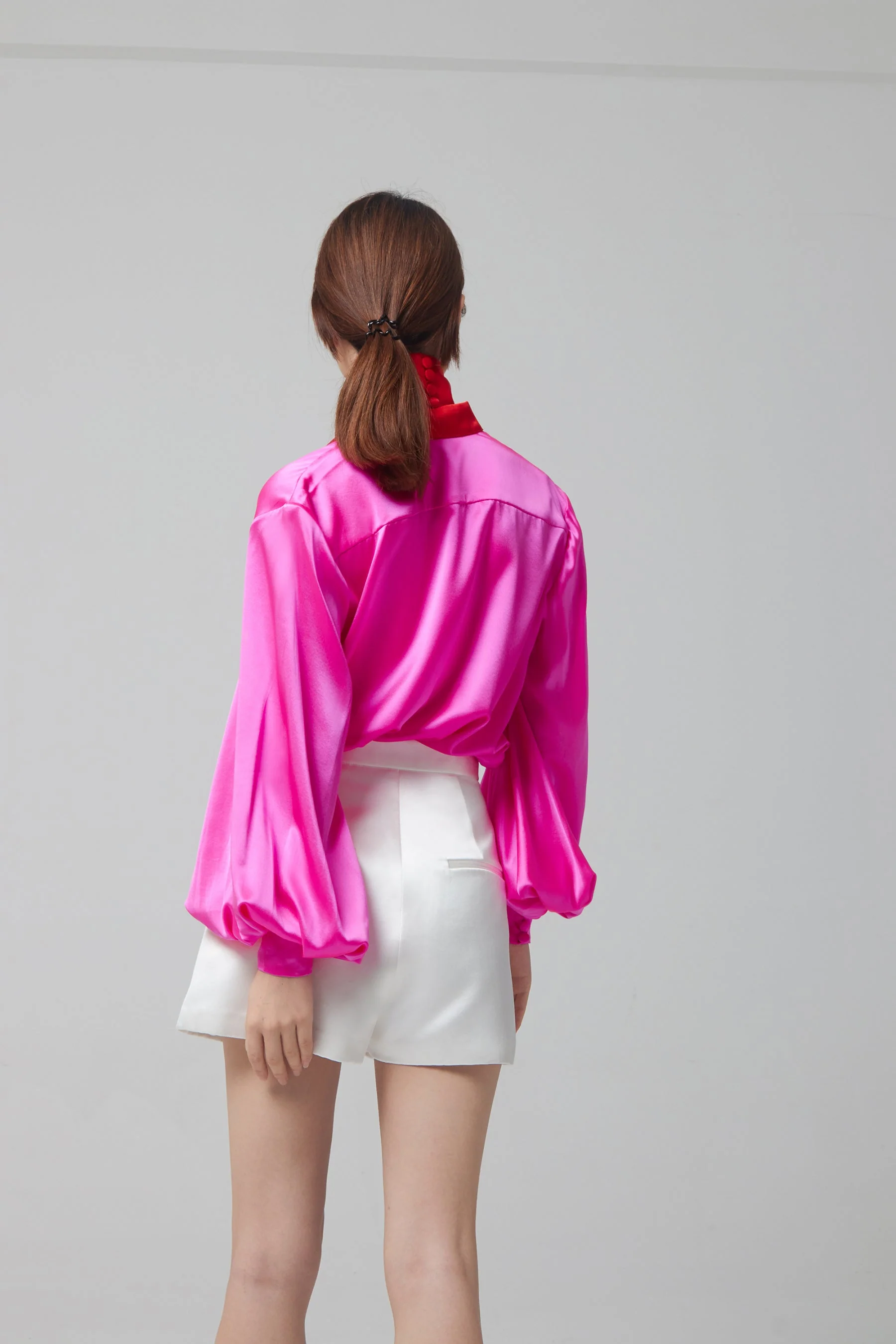 ALEX PERRY Sutton Silk Satin Balloon Sleeve Dress - Pink w Scarlet - Image 5