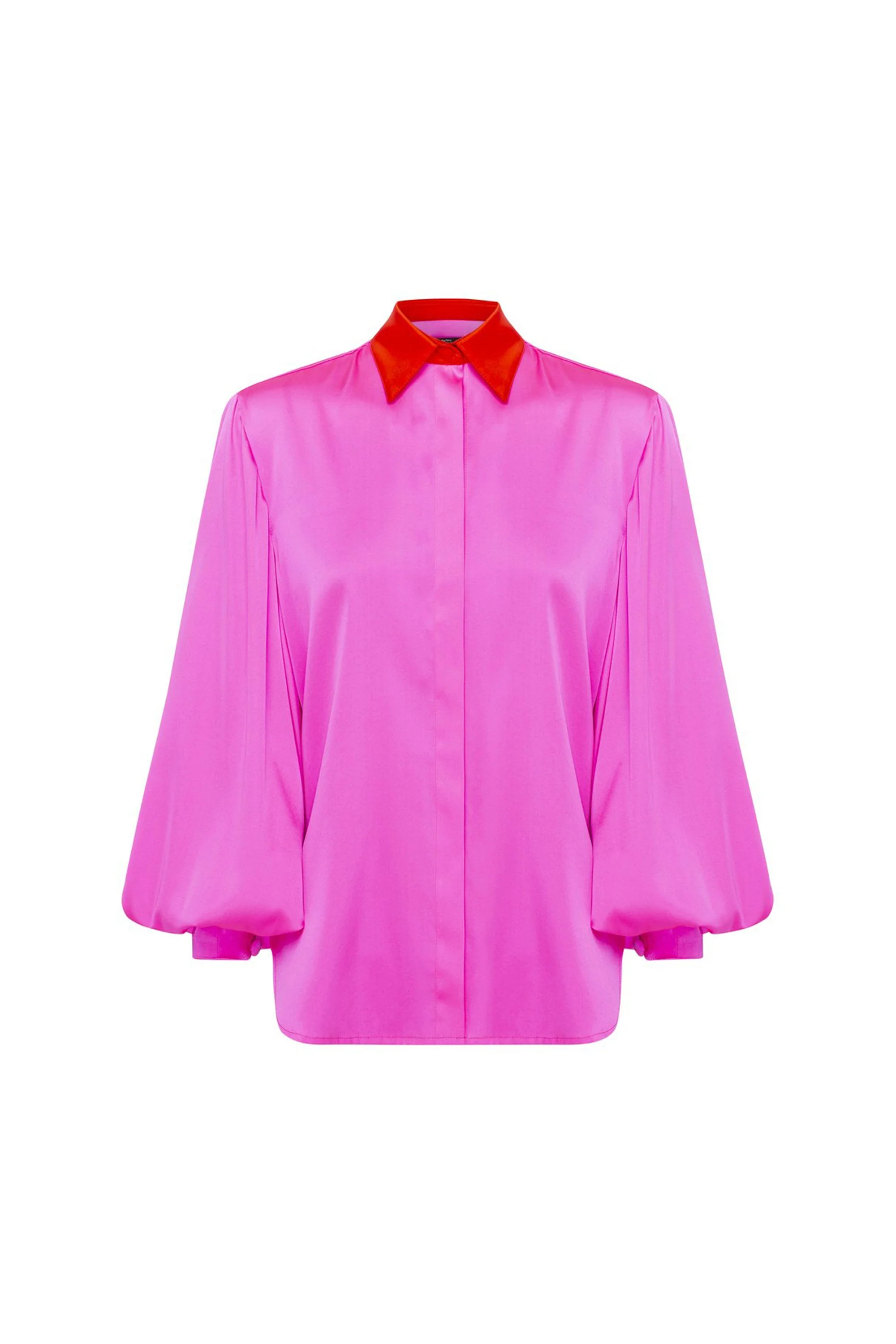 ALEX PERRY Sutton Silk Satin Balloon Sleeve Dress - Pink w Scarlet - Image 8