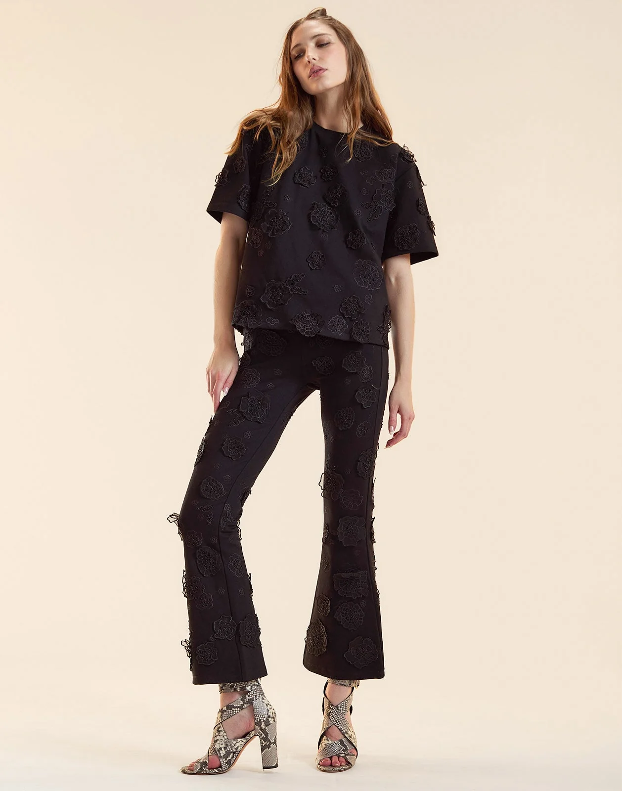 Cynthia Rowley Pop Floral Applique Pants - Black - Image 2