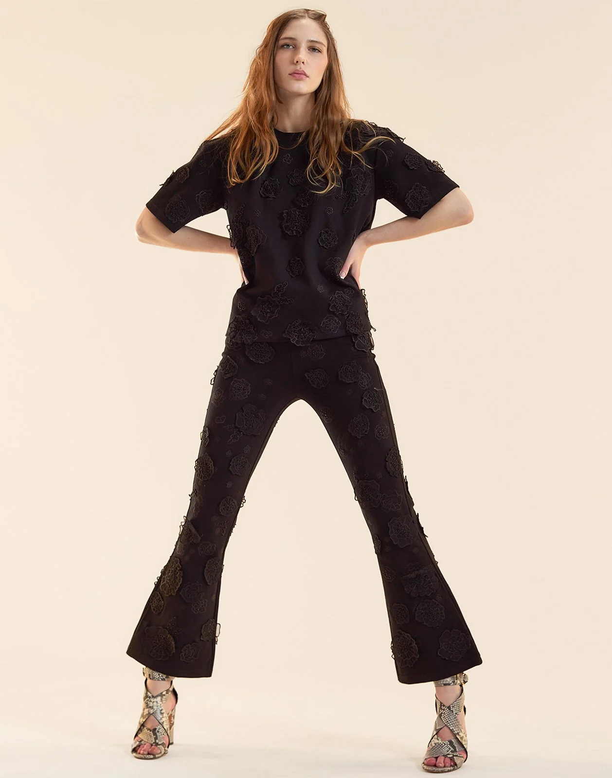 Cynthia Rowley Pop Floral Applique Pants - Black - Image 3