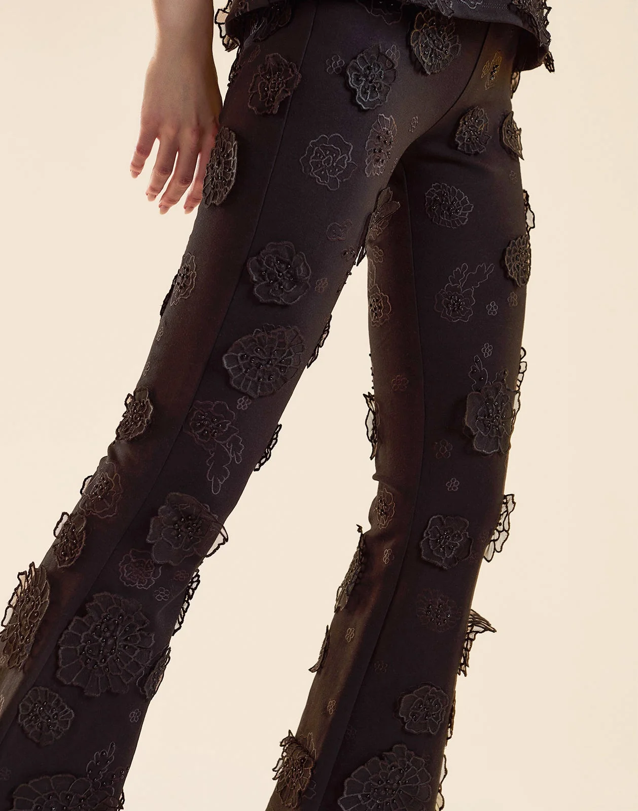 Cynthia Rowley Pop Floral Applique Pants - Black - Image 5