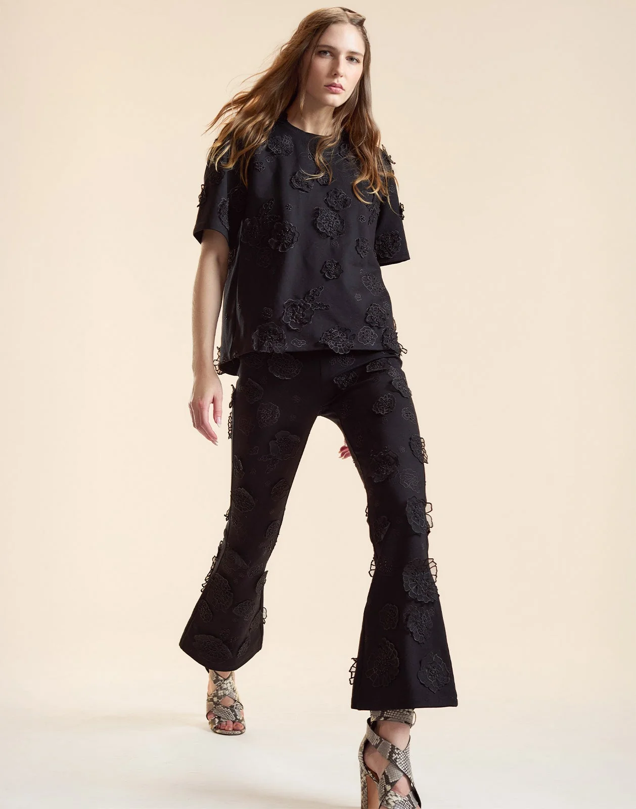 Cynthia Rowley Pop Floral Applique Top - Black - Image 2