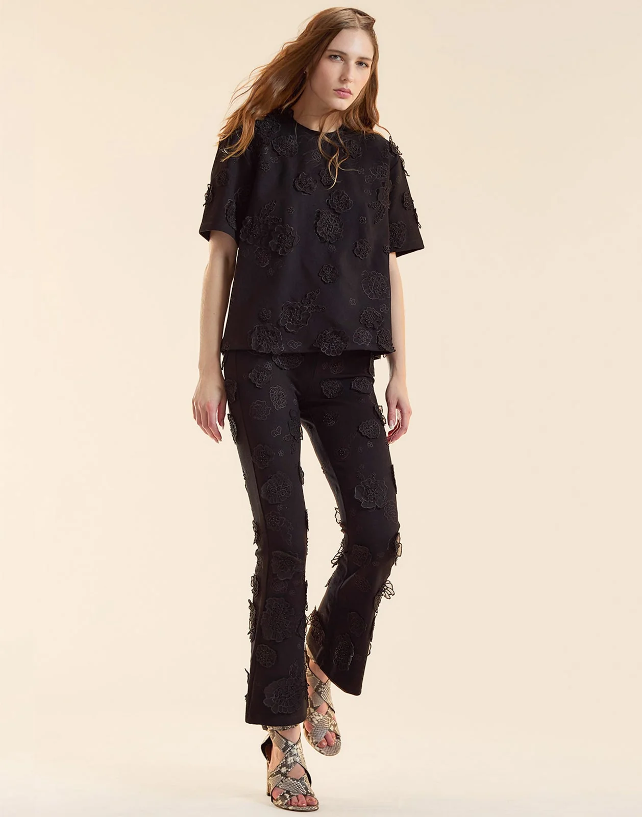 Cynthia Rowley Pop Floral Applique Top - Black - Image 3