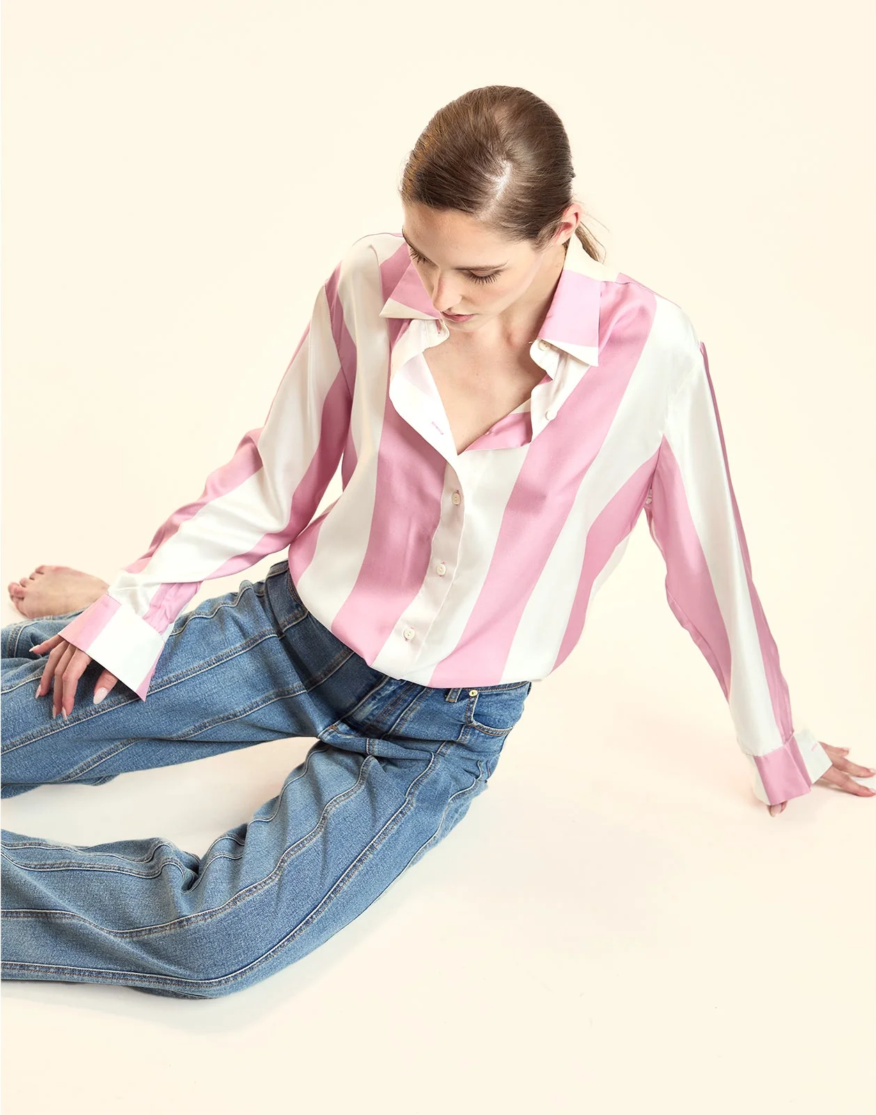 Cynthia Rowley Collectible Stripe Silk Shirt - PNKOVR - Image 2