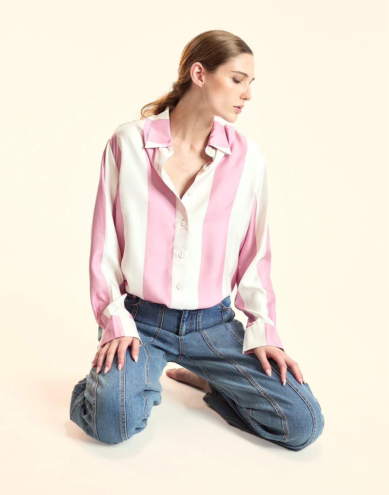 Cynthia Rowley Collectible Stripe Silk Shirt - PNKOVR - Image 3
