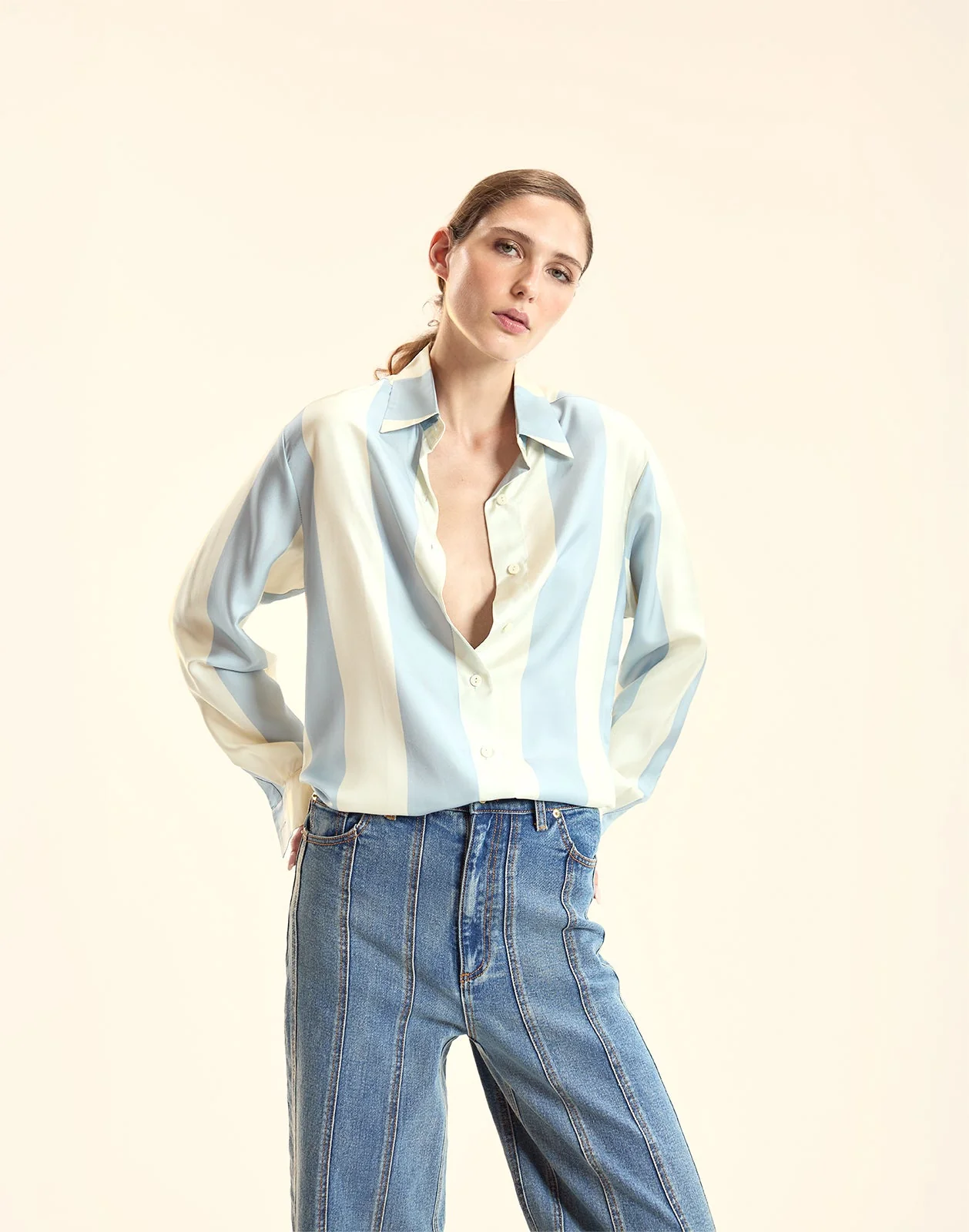 Cynthia Rowley Collectible Stripe Silk Shirt - BLUIVY - Image 2