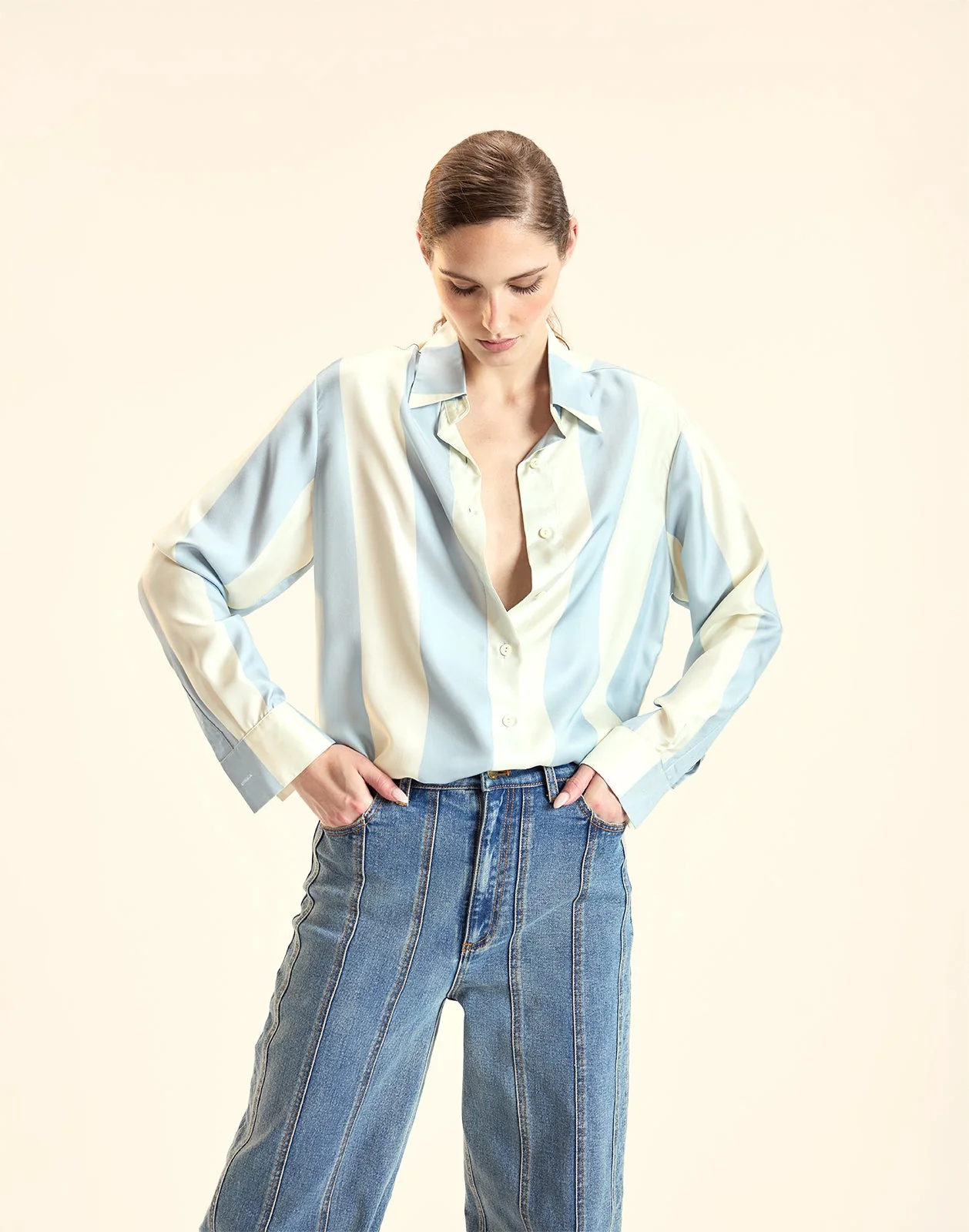 Cynthia Rowley Collectible Stripe Silk Shirt - BLUIVY - Image 3