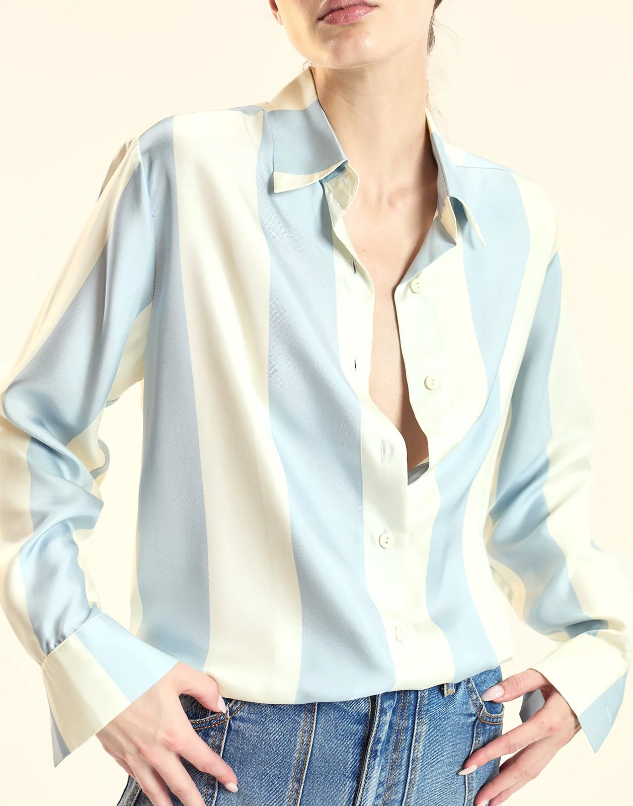 Cynthia Rowley Collectible Stripe Silk Shirt - BLUIVY - Image 4